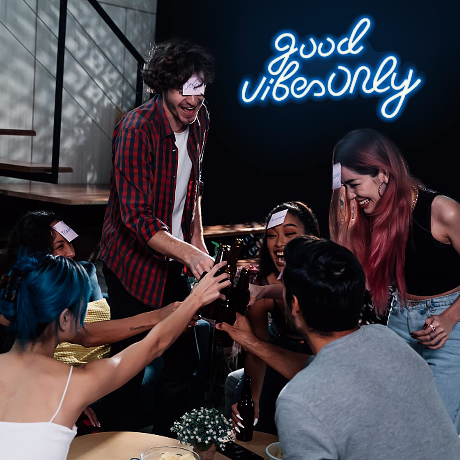 JFLLamp Neon Wall Sign Good Vibes Only LED Art 16.5x10 Inch Plastic Azure Model GBO-AZURE
