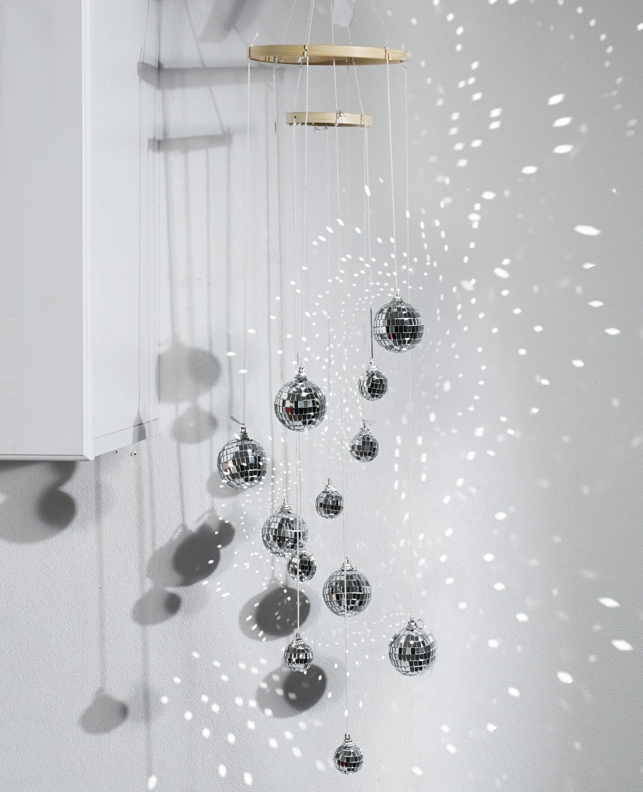 AceList Disco Ball Decor Sun Catcher, Handmade 35 Inch Double-Spiral, 12 Balls, Indoor Use, Big Ball, Model GZ-HM020SV-FBA