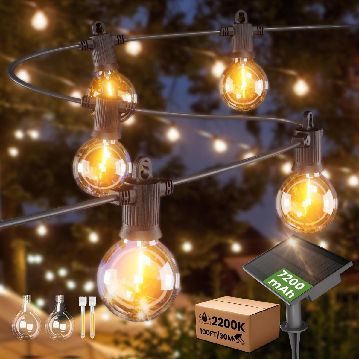 Zotoyi Solar String Lights Outdoor Waterproof Ip65 100Ft With Usb Port And 50+2 Shatterproof G40 Bulbs, Up To 8-12 Hours For Usi