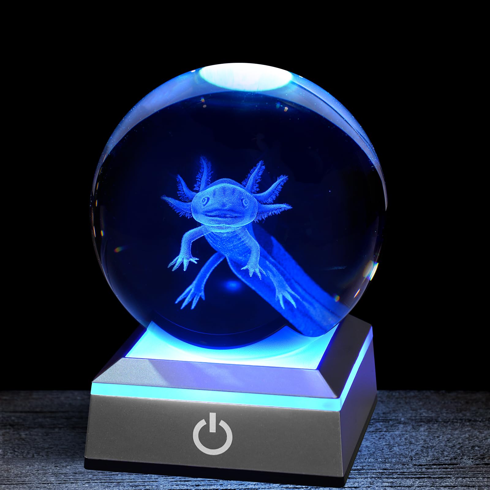 Eicxjui 3D Axolotl Crystal Night Light with Multicolor LED Base Glass Laser Engraved Axolotl Figurines Gifts for Boys Girls Love