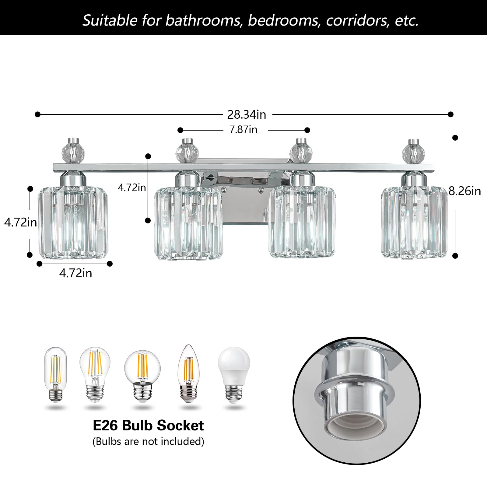 FDPBY Bathroom Vanity Lights 4-Light Chrome Modern Crystal Lighting Fixtures Model 291