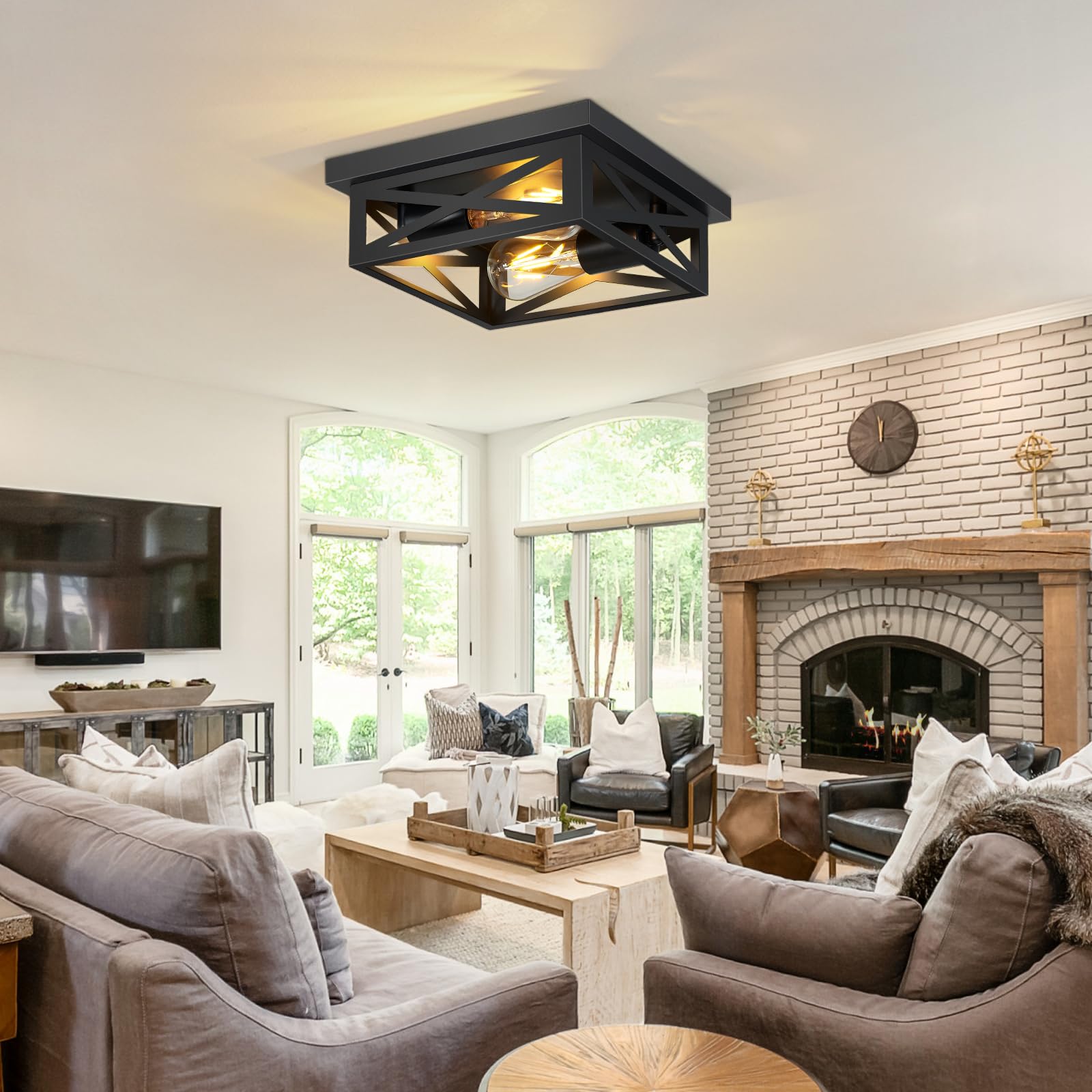 Zhu Yan Flush Mount Ceiling Light,2-Light Farmhouse Ceiling Light Fixture,Light Fixtures Ceiling Mount For Farmhouse,Kitchen,Hal