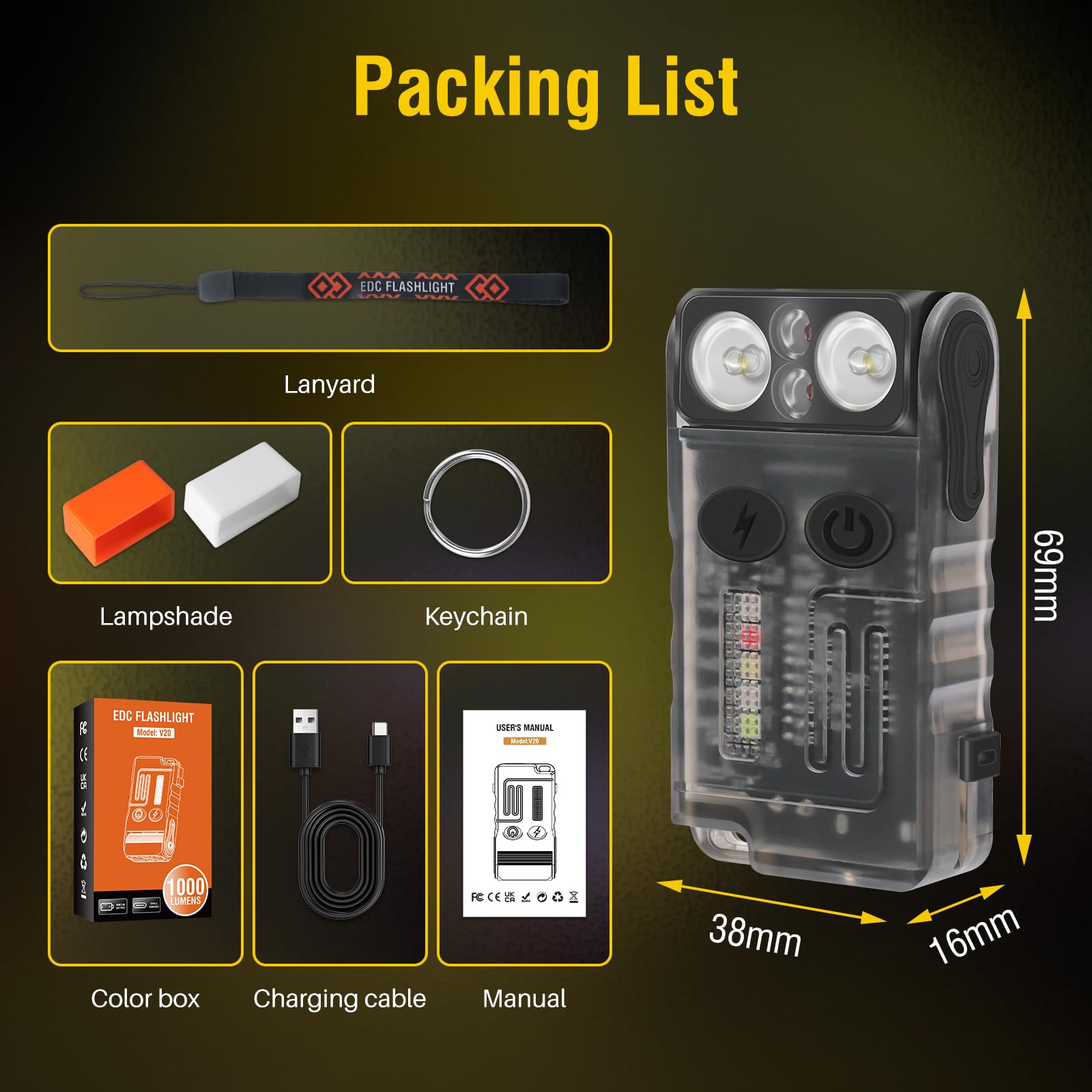 Boruit V20 Compact Usb C Rechargeable Flashlight, 180° Swivel Head, 13 Modes, Black