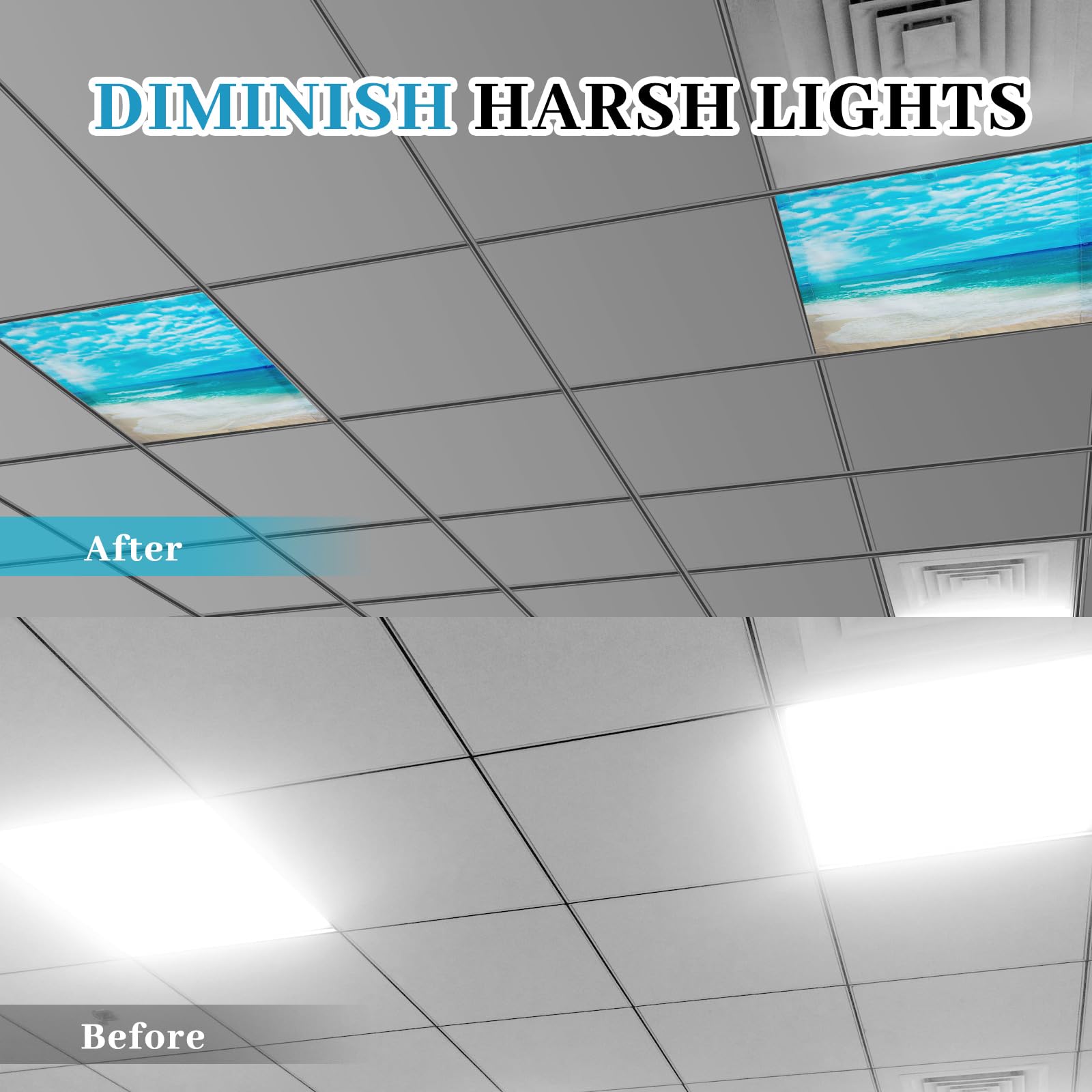 VIHOSE 2x2 Feet Fluorescent Light Covers, Wave Color, PVC Material, Magnetic Filters for Classroom & Office, Reduces Glare & Flicker