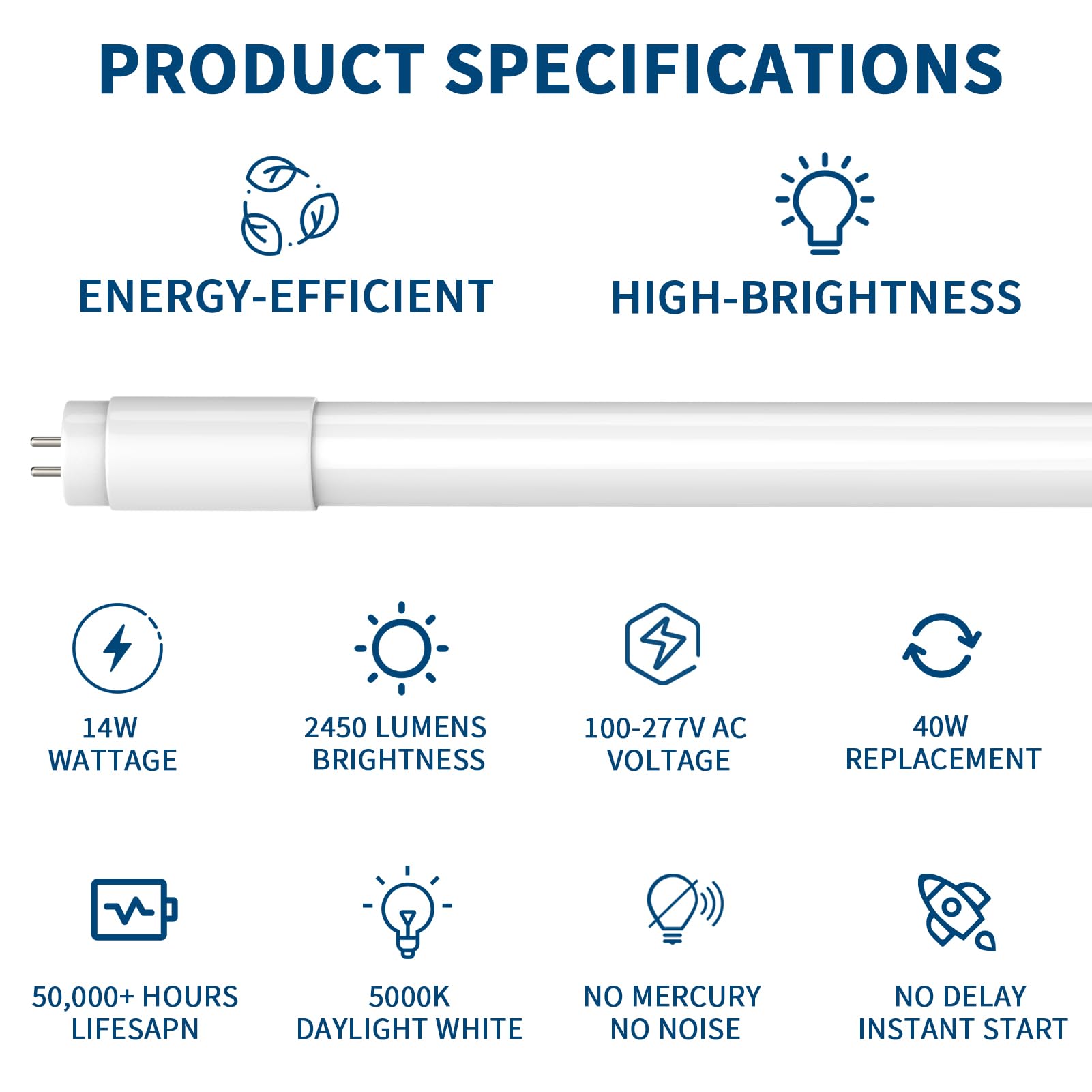 Jesled 20-Pack T8 Led Tube Lights 4Ft, 14W 2450Lm 4000K, Single Or Double End Powered, Plug And Play Or Ballast Bypass, Type A+B