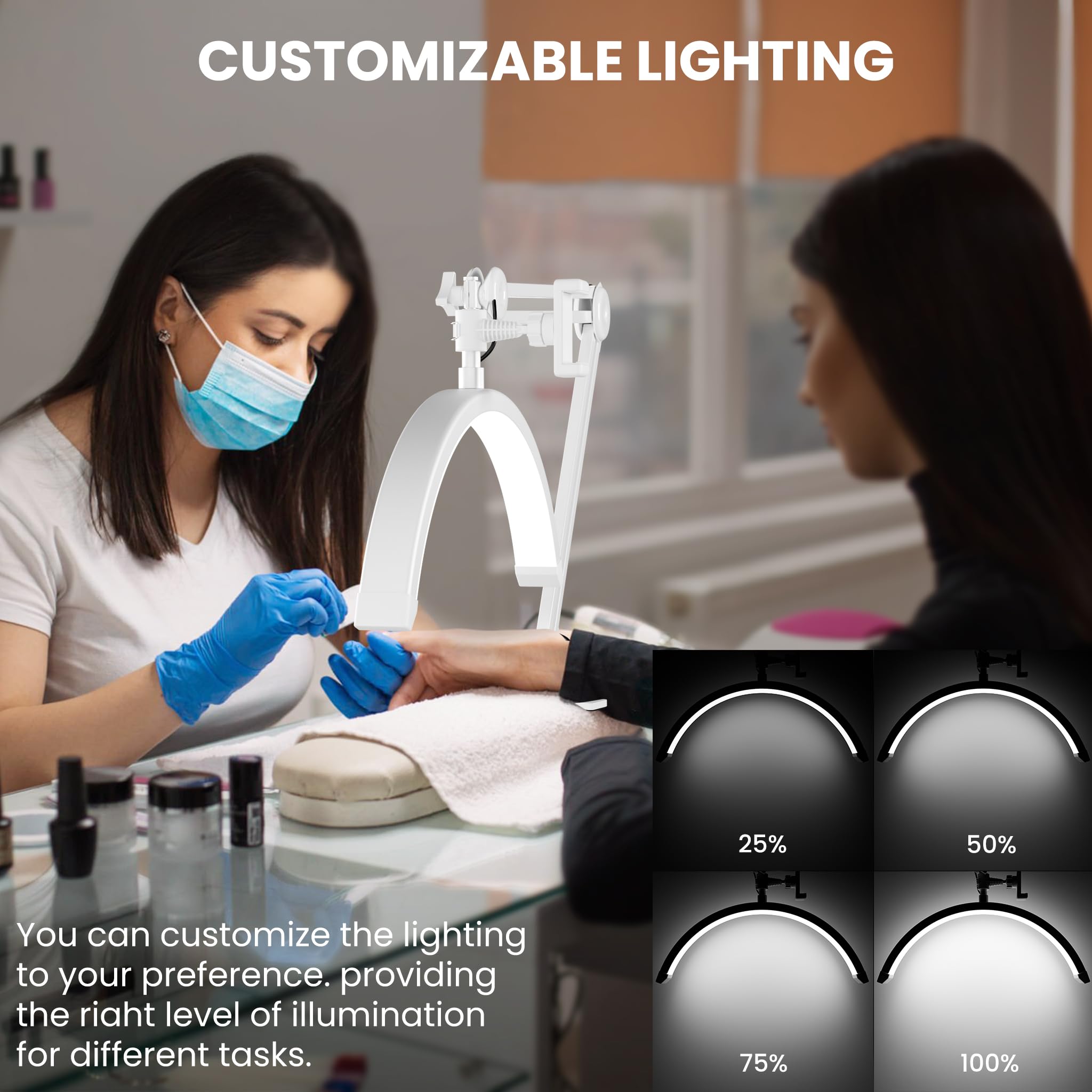 Gelpal 3000 Lm Adjustable Led Half Moon Light With Clamp & Task Lamp - Bright  Dimmable Lighting For Office  Crafts  Nails &Salon  Remote Control (Cct White)
