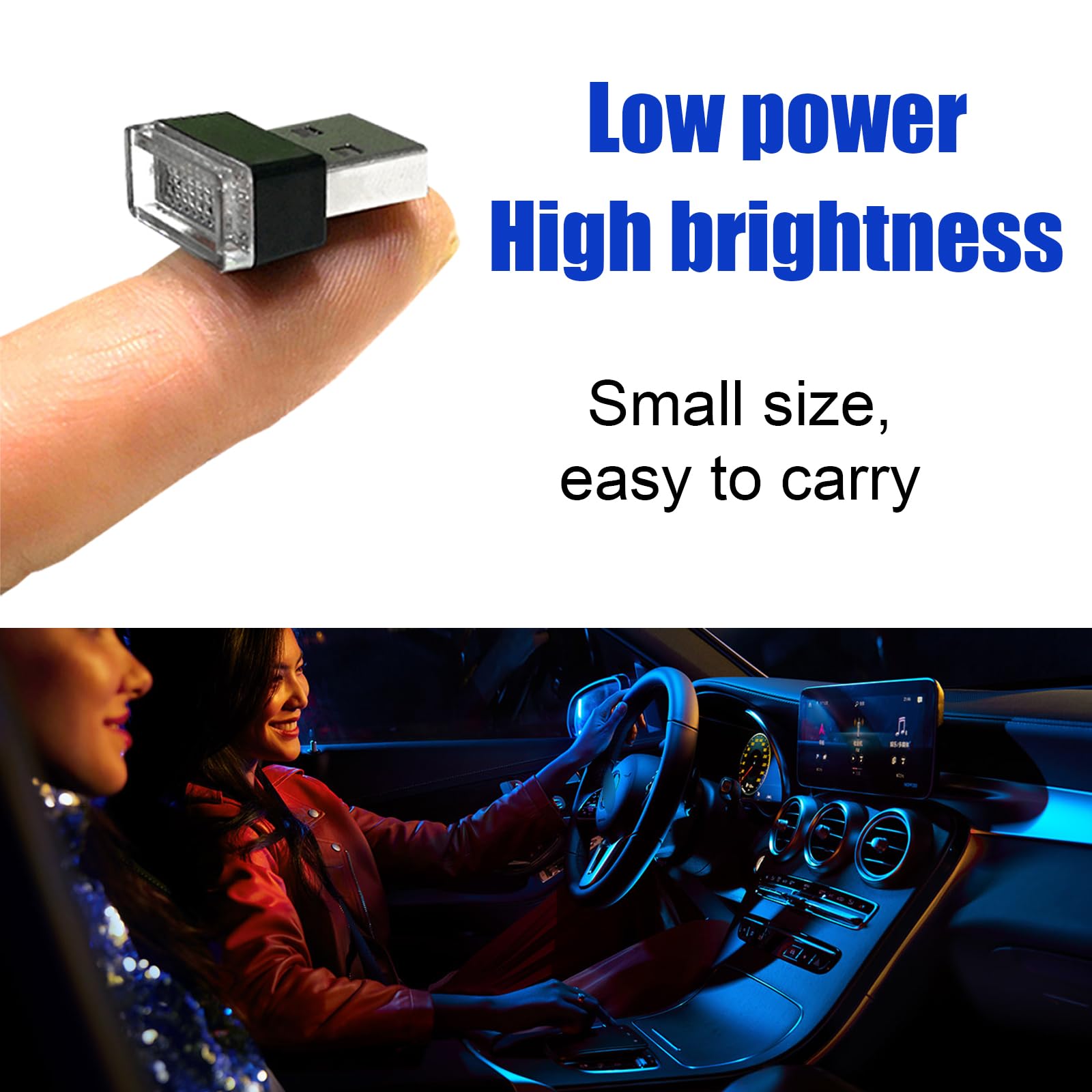 Sylvil 5 Pcs Usb Led Car Interior Atmosphere Lamp  Portable Mini Led Night Light  Plug-In Usb Interface Trunk Ambient Lighting Kit  Universal Interior Car Accessories (Blue+Red+Ice Blue+Green+Purple)