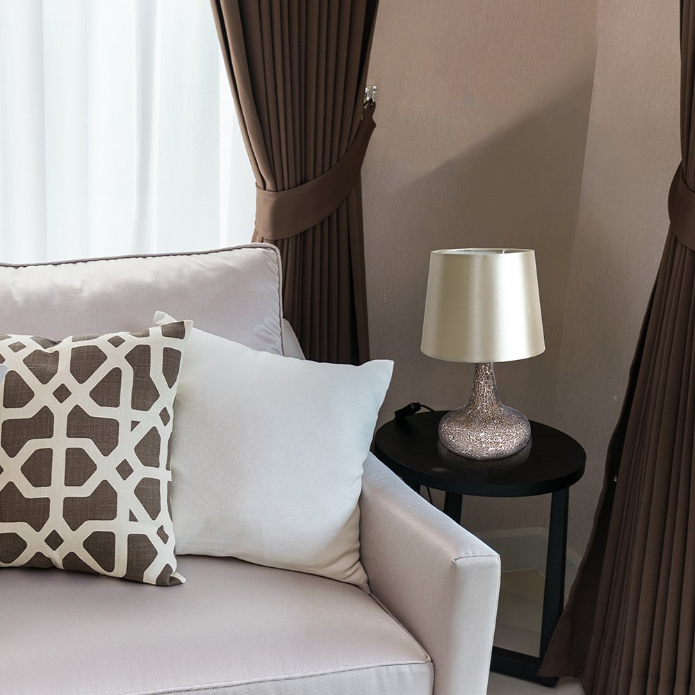 Simple Designs Lt3039-Cha 14.17” Contemporary Mosaic Tiled Glass Genie Standard Table Lamp With Matching Fabric Shade For Home Décor, Bedroom, Living Room, Foyer, Office, Champagne