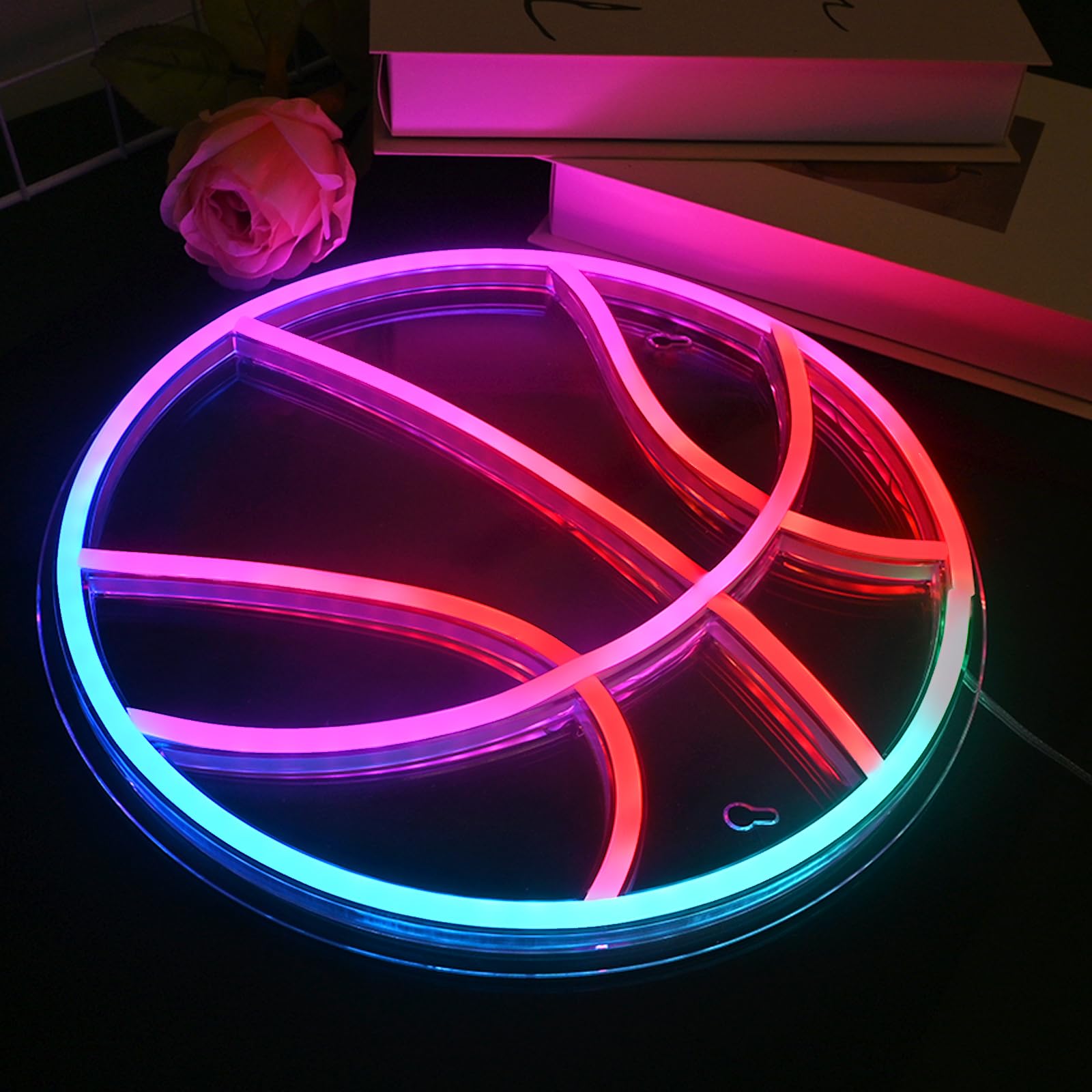 Wanxing LED Neon Basketball Sign, RGB Dimmable Light with Remote, USB Powered, 12.6inx12.6in, Colorful Wall Decor for Home and Office