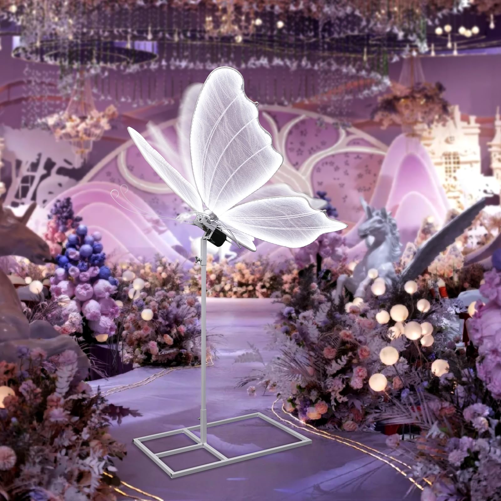 Wedding Electric Butterfly Floor Lamp: Giant Moving LED Butterflies Decoration with Movement & Lights Up - Big Movable Butterfly Props with Flapping Wings - for Birthday Party (White Light  31.4 IN)