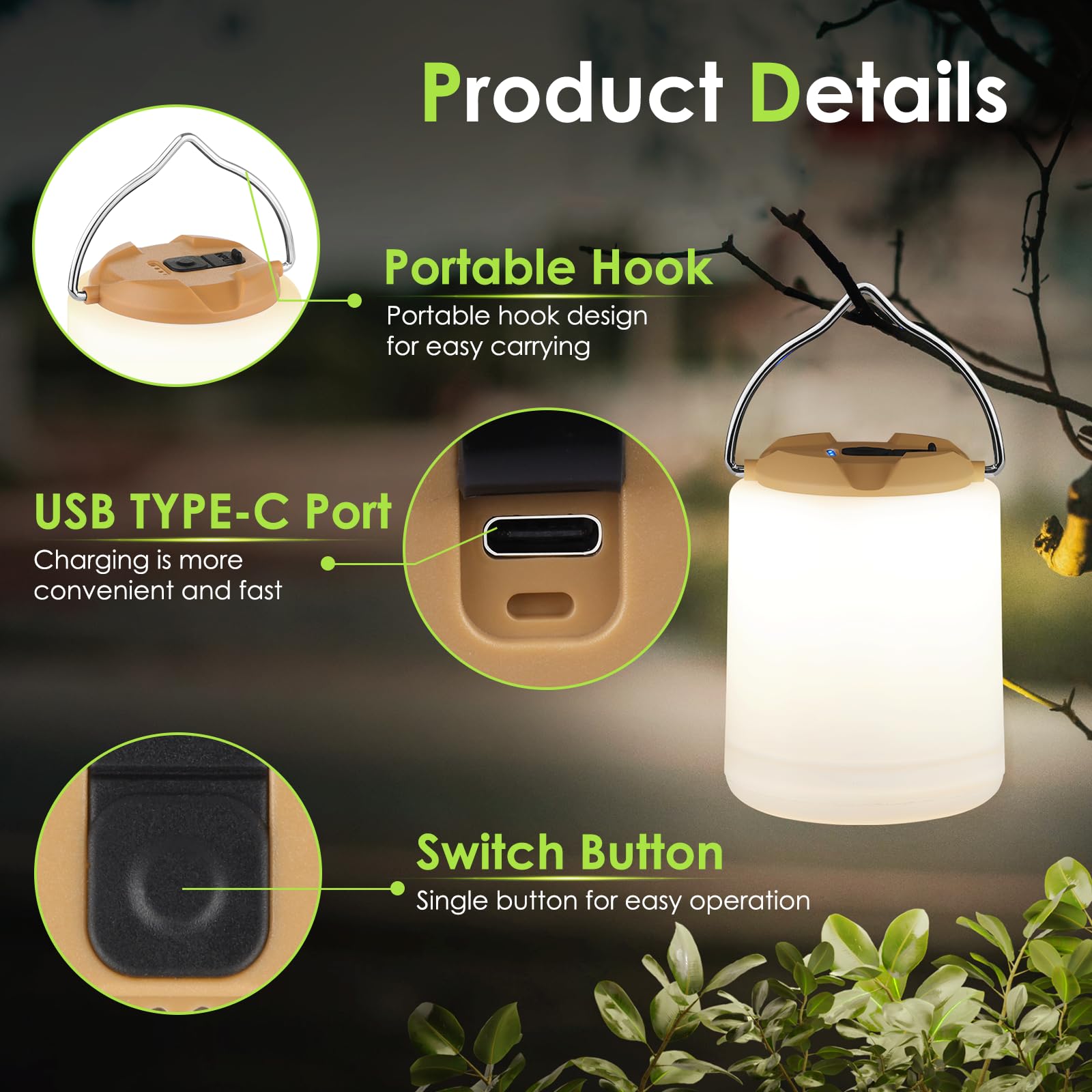 Bobkid Led Camping Lantern, Rechargeable Camping Light, 4 Modes Outdoor Flashlights Lanterns With 1000Lm, Water Resistant Portab