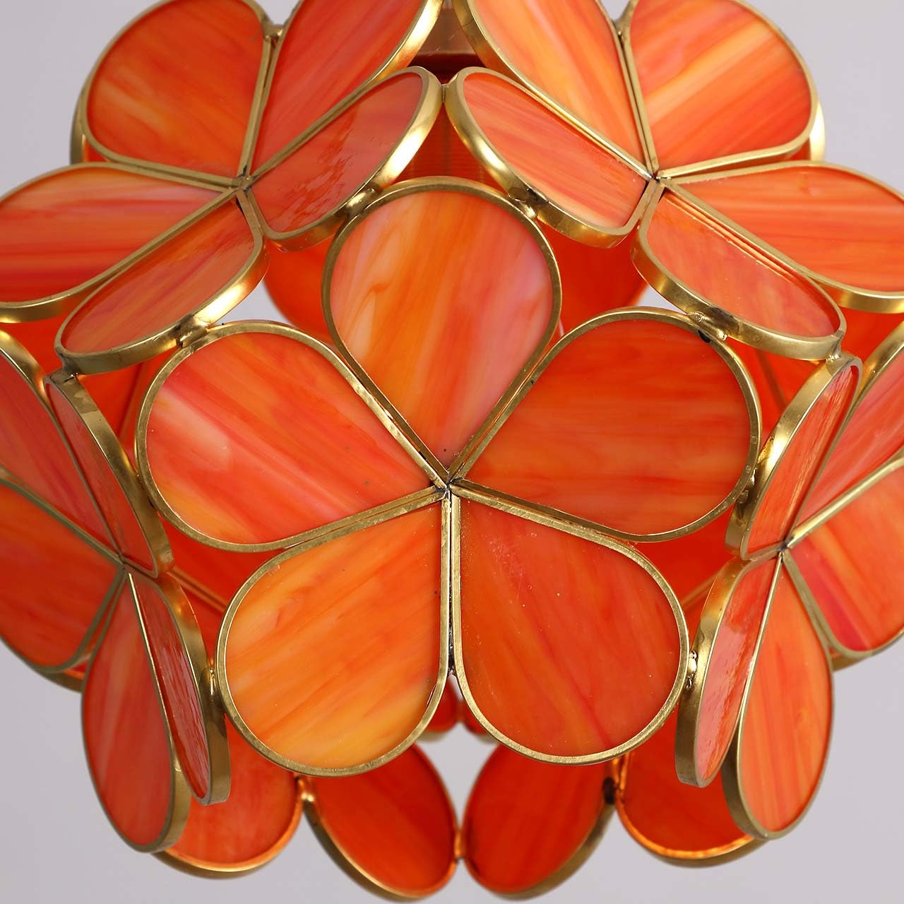 Bieye L10901 Flower Petals Tiffany Style Stained Glass Close To Ceiling Light, 8-Inch Wide (Orange)