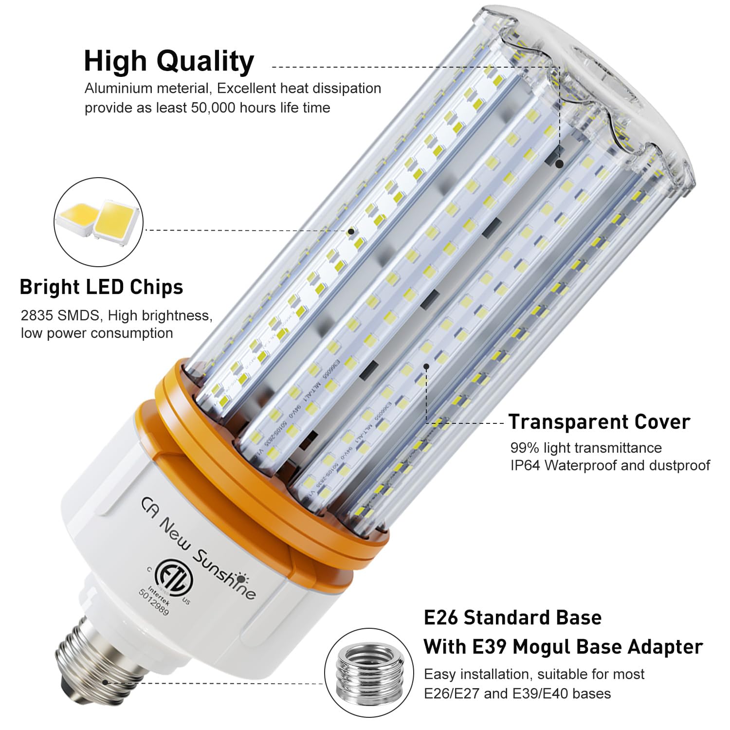 1000W Equivalent Led Corn Bulb, Led Corn Light Bulbs 15000 Lumen 5000K Daylight White Lamp,E26/E39 Medium Mogul Base,2-Pack 100W