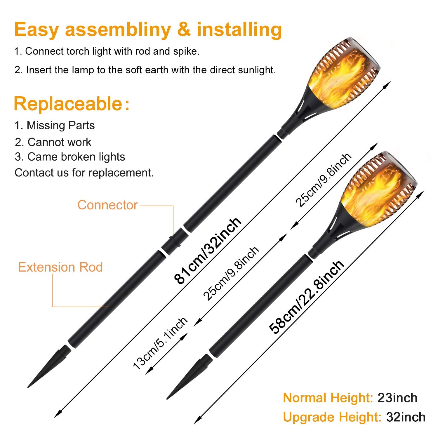 Permande Solar Torch Light, Waterproof Flickering Flame, 8 Pack, Black, Outdoor Pathway Lights for Garden Yard Lawn Patio