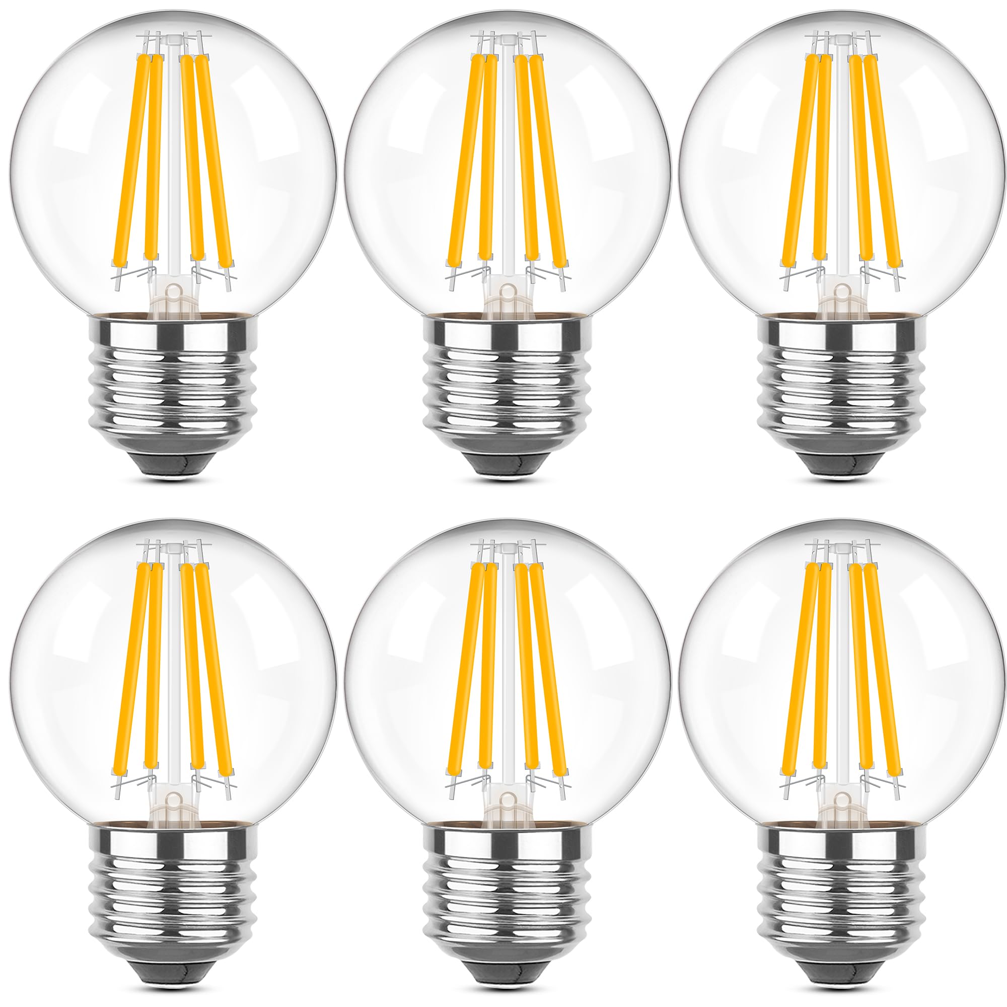 Grensk Dimmable E26 6 Watt Led Light Bulbs, G16.5 Small Globe Light Bulb, Equivalent 60 Watt,2700K Warm White Filament Vintage L