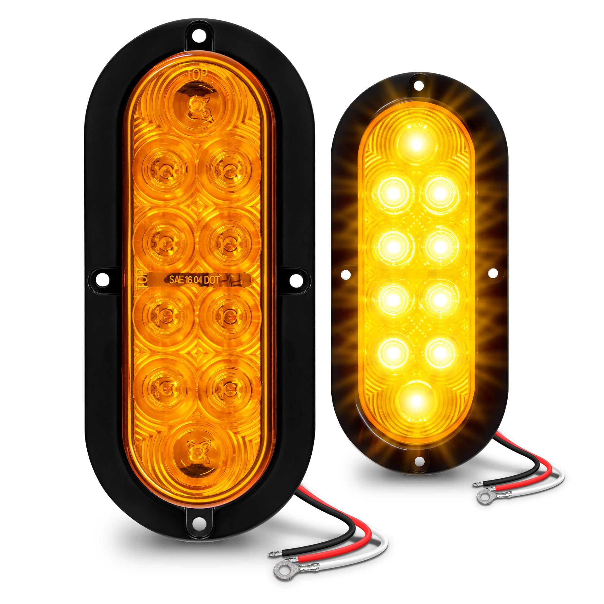 2Pc 6 Inch Amber Oval Led Trailer Tail Light Kit Dot Fmvss 108] Sae I6P] Surface-Mount] Ip67 Waterproof] Park & Turn Signal] Mar