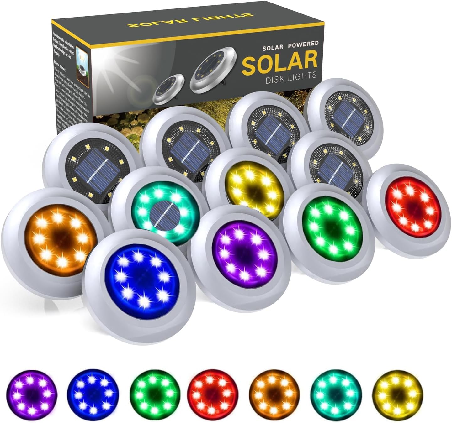 Yakalla Solar Lights Outdoor,12 Pack Solar Garden Lights for Pathway,Yard,Deck,Lawn,Patio,Walkway,Driveway,Step(Multi-Color)