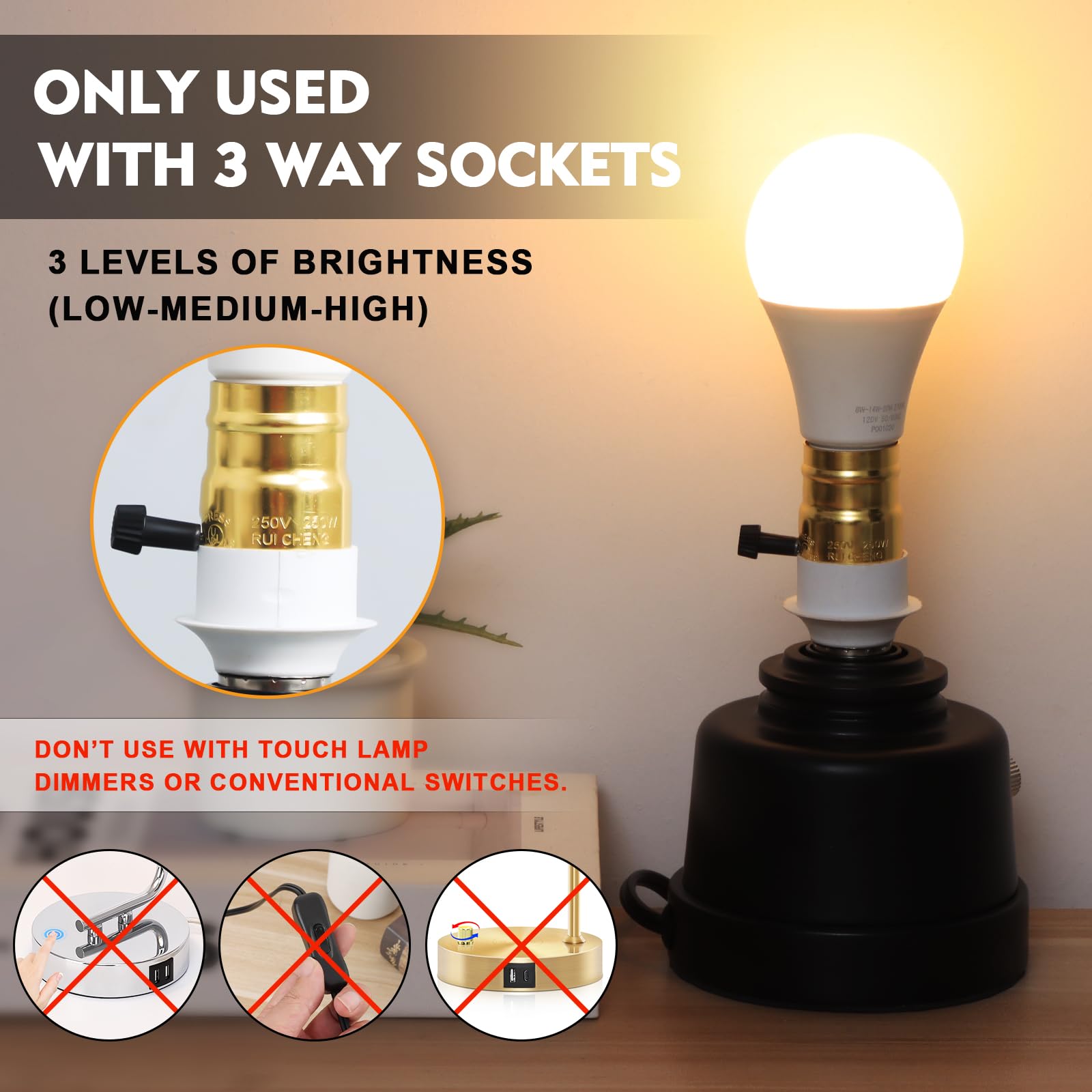 Zorykn 3 Way LED Light Bulbs 50/100/150W, 3000K Warm White, E26 Base, 500/1000/1500 Lumens, Energy