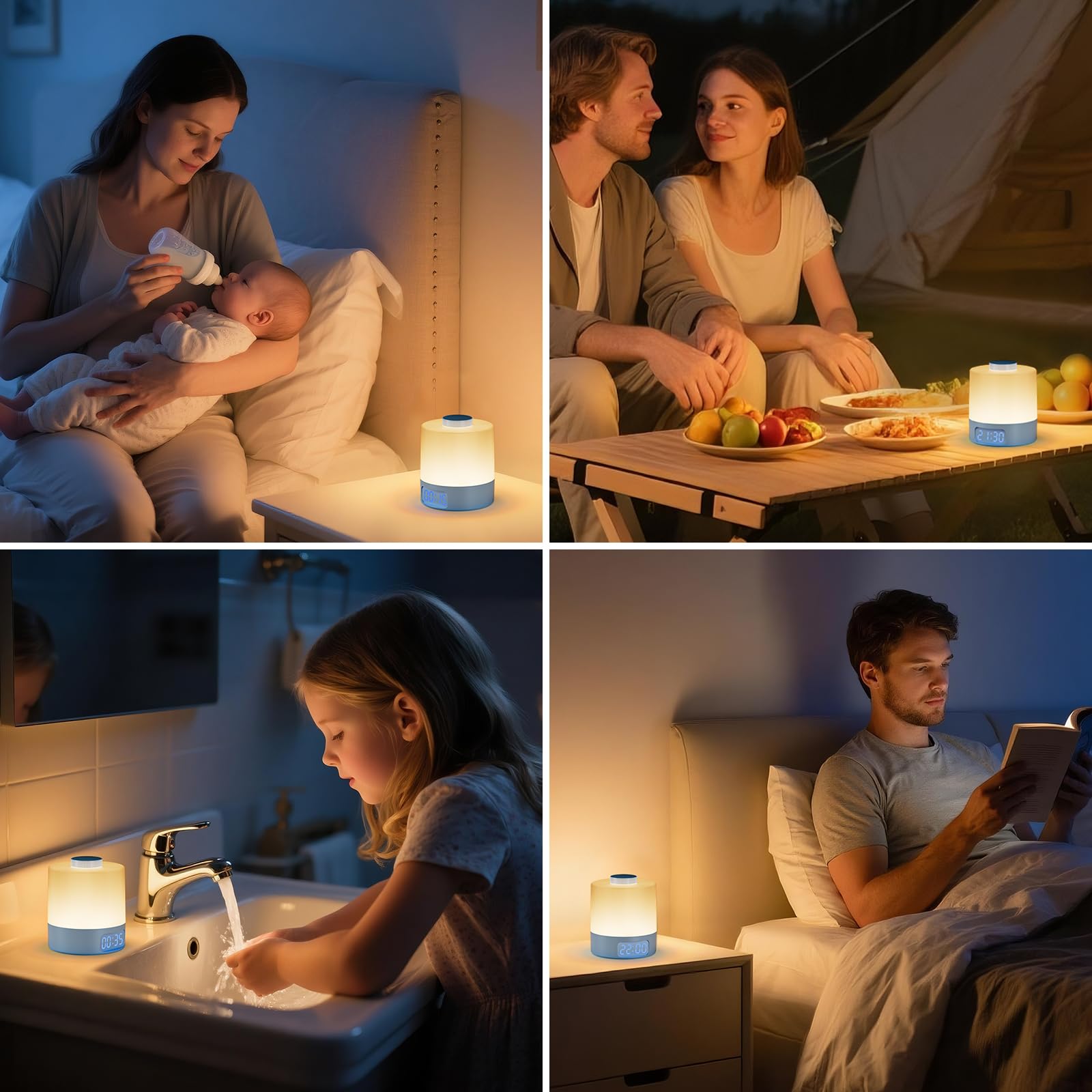 WOBANE Night Light for Kids - Dimmable LED Bedside Lamp, 3600mAh, Small, Blue, Model K66, Portable for Nursery and Adults