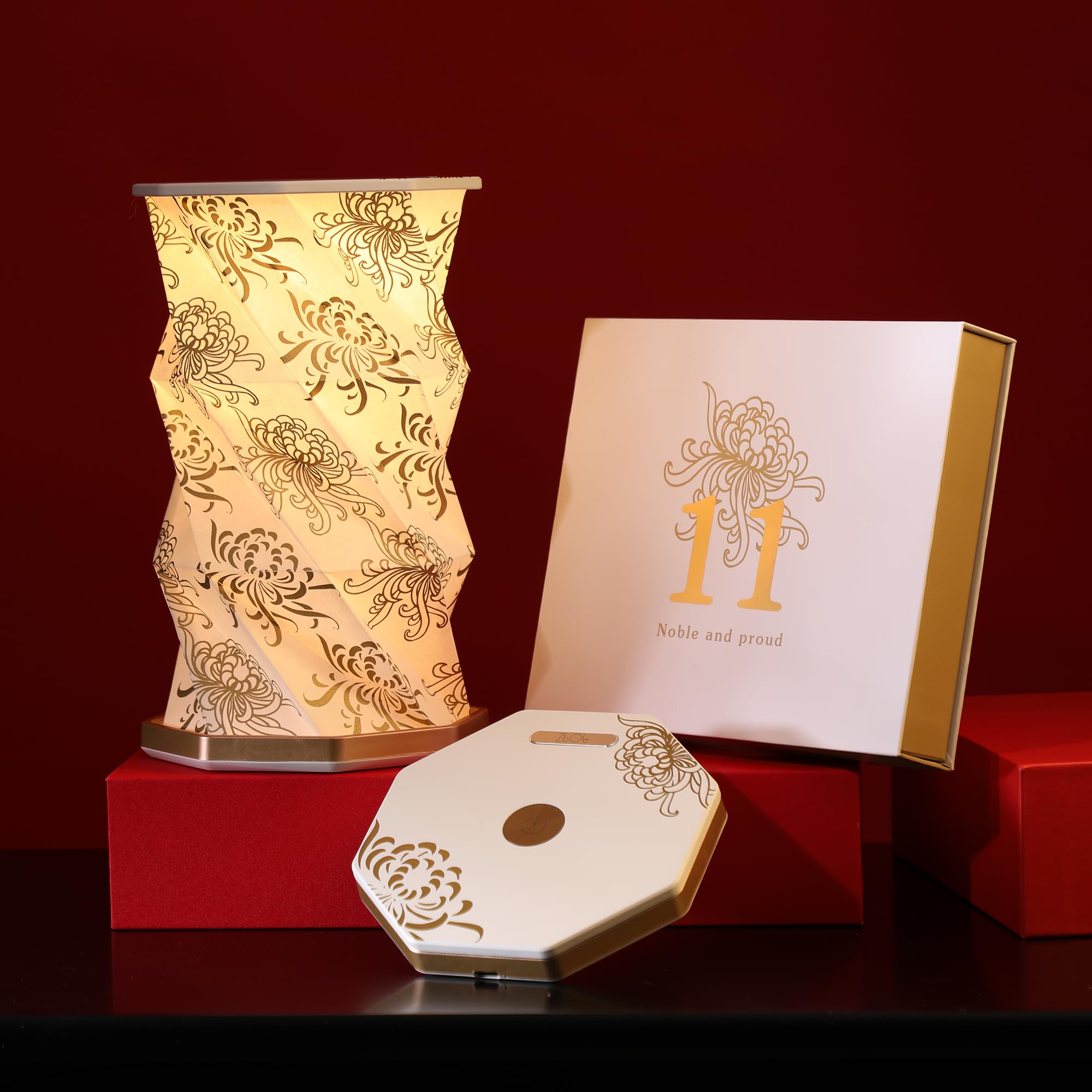 ZBOLE Birthday Flower Folding Rotating Lamp - November Chrysanthemum  Rechargeable Folding Paper Light  Elegant Gift Box - Ideal Anniversary  Birthday Gift for Women  Mom  Sister  Grandma-White