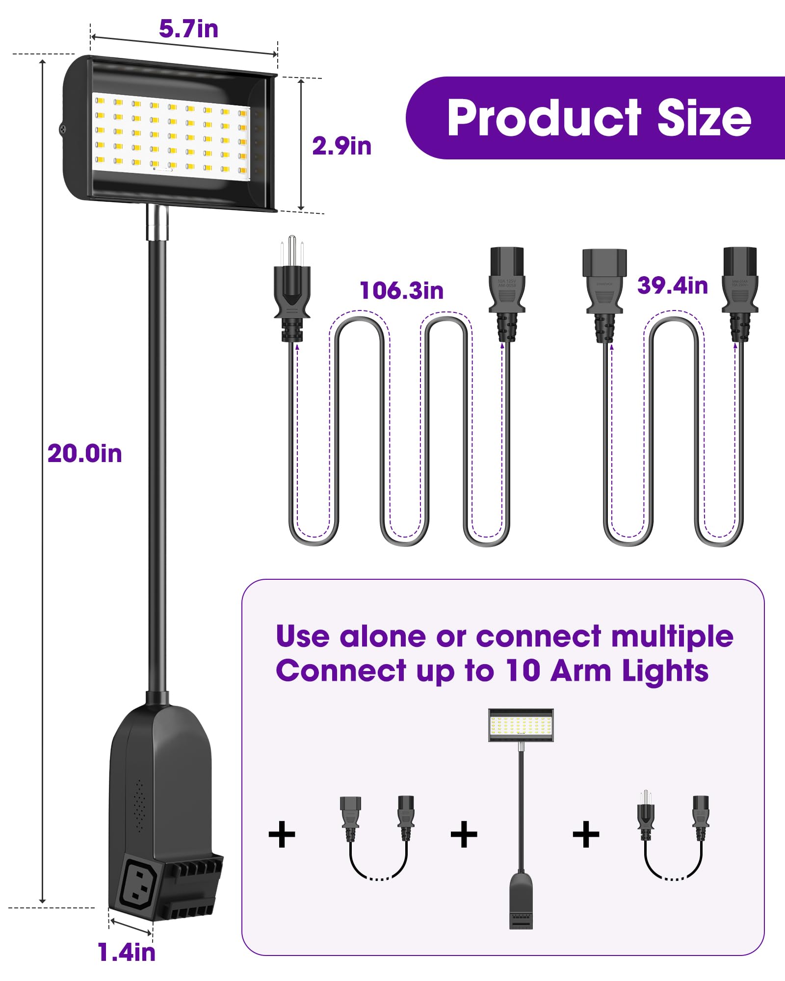 HitLights LED Trade Show Lights, Connectable with Clamps & Brackets, Aluminum, Model ARM110V-65050, Black
