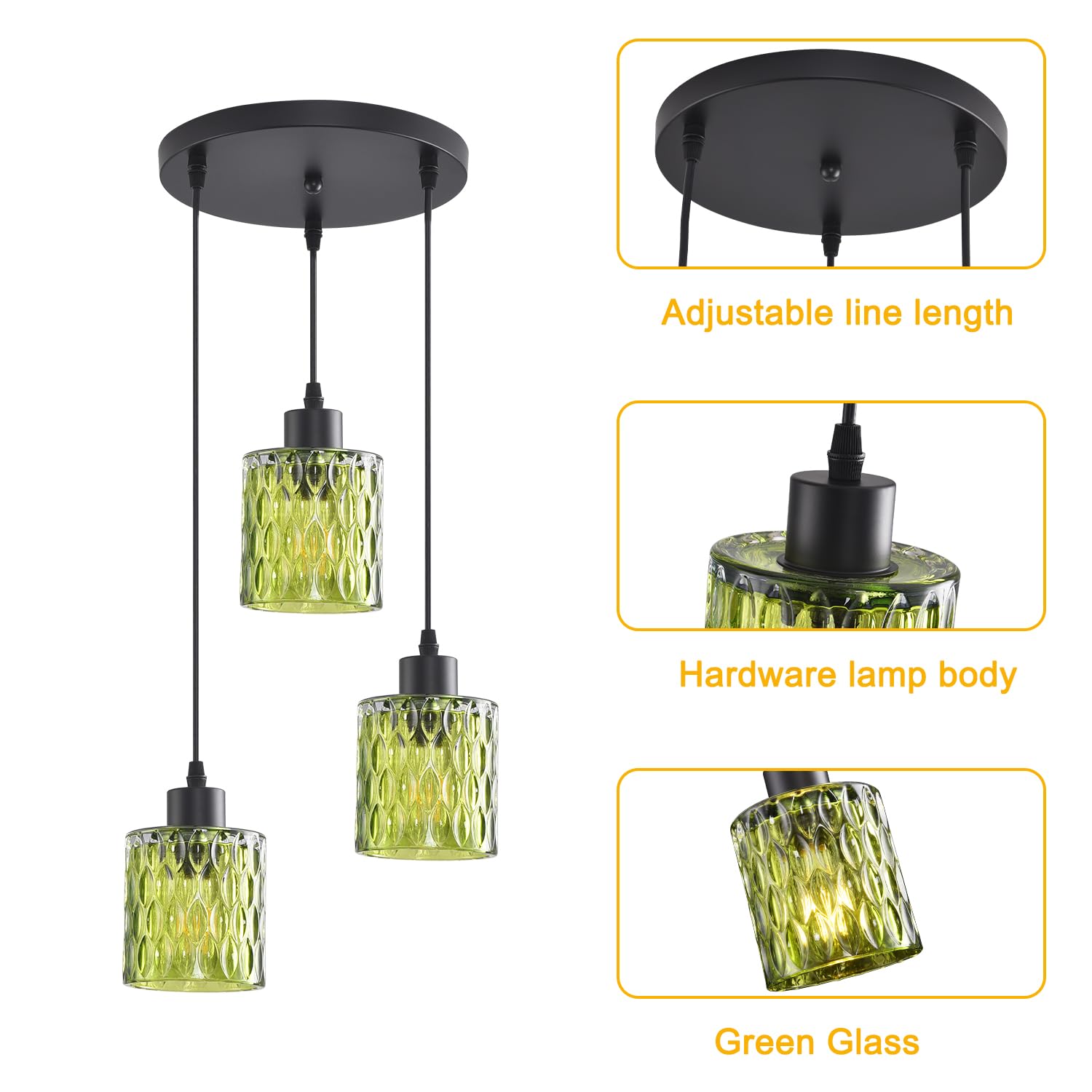 3 Lights Industrial Pendant Light With Glass Shade Matte Black Pendant Lighting Adjustable Industrial Retro Style Hanging Light Kitchen Island Farmhouse Pendant Lights Fixtures For Kitchen Farmhouse