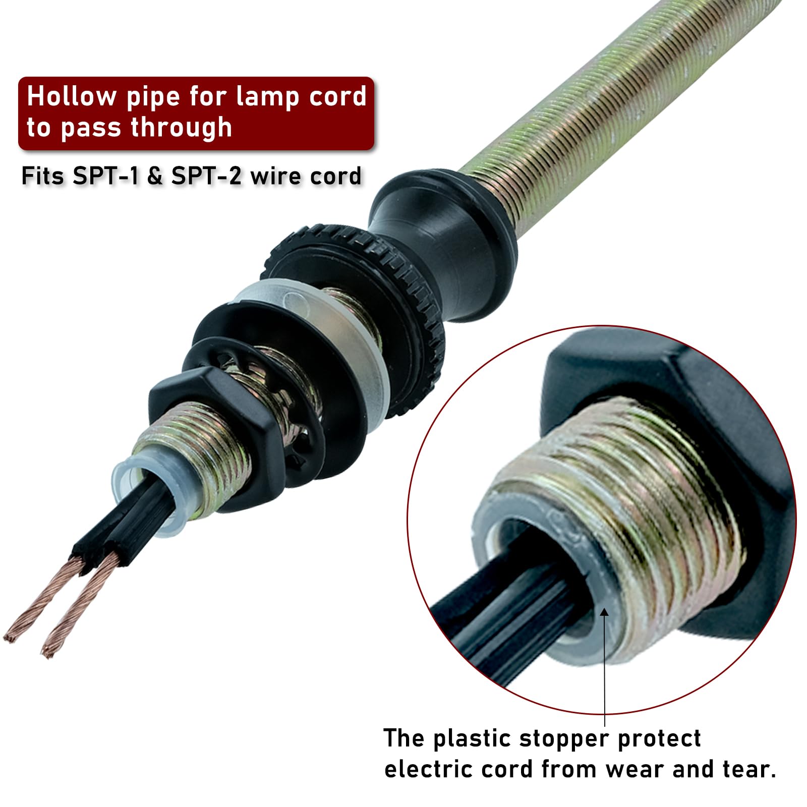 GooChan Lamp Repair Hardware Assortment - Metal, Includes 12 Inch Rod Kit, Nipples, Couplings, Knobs, Washers, Lock Nuts, Black Color