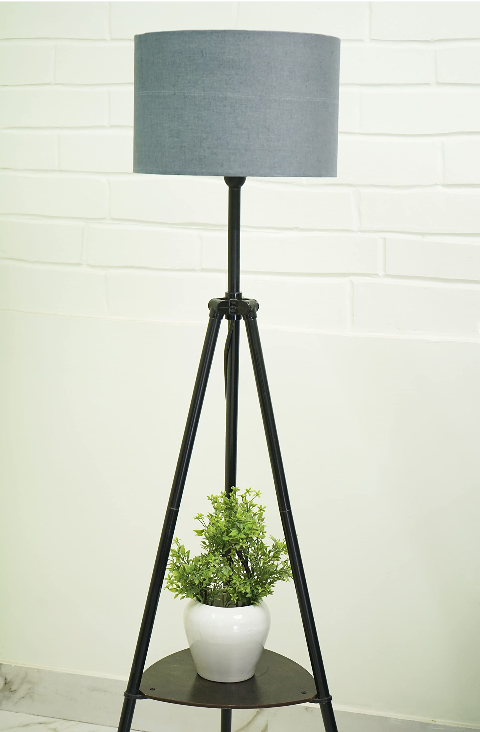 Crosscut Furniture Metal Floor Lamp with decorative shelf (Gothic Grey)