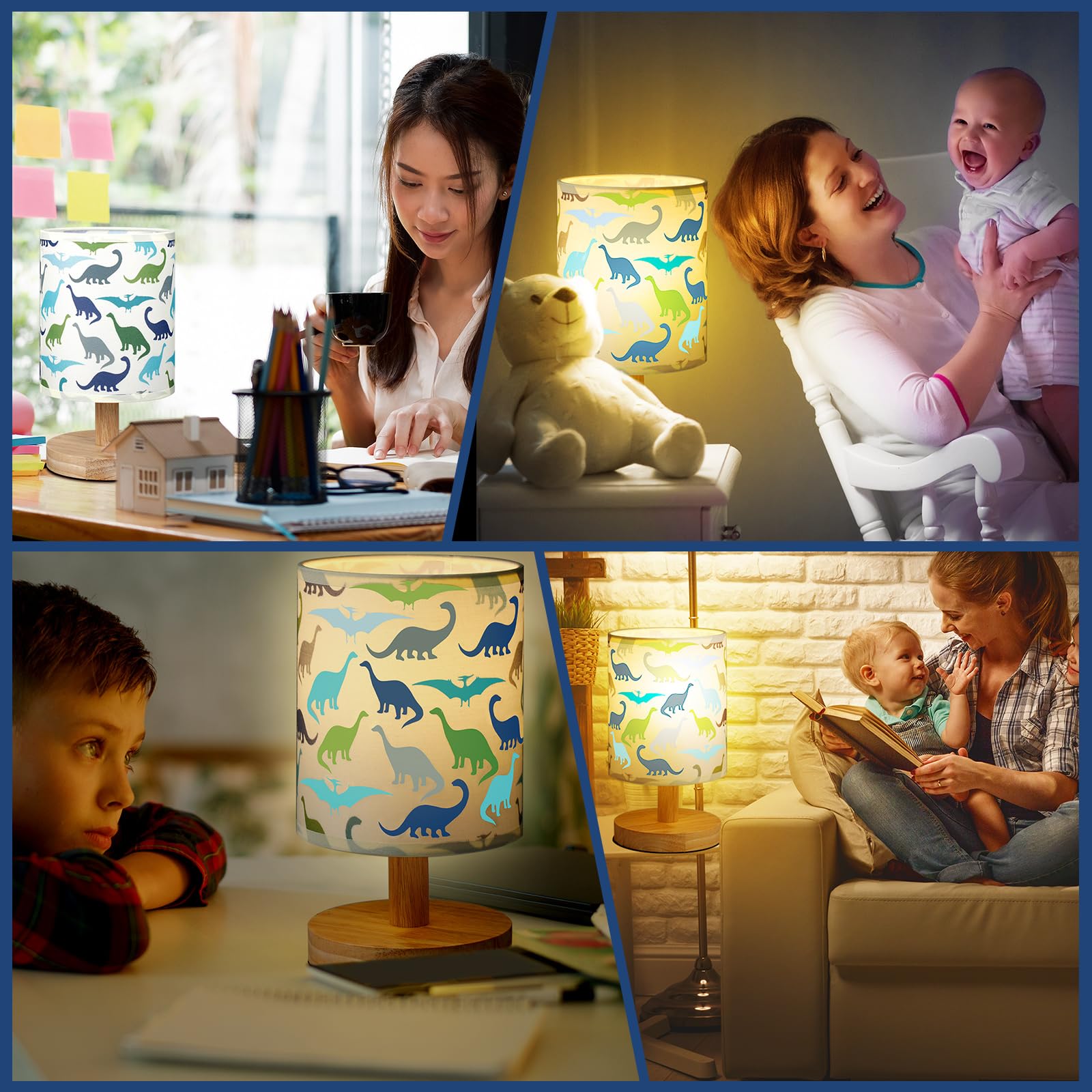 Vihose Dinosaur Lamp For Boy Dino Kids Lamp With Linen Wooden Nightstand Cartoon Nursery Light Lampshade For Girls Boys Living R