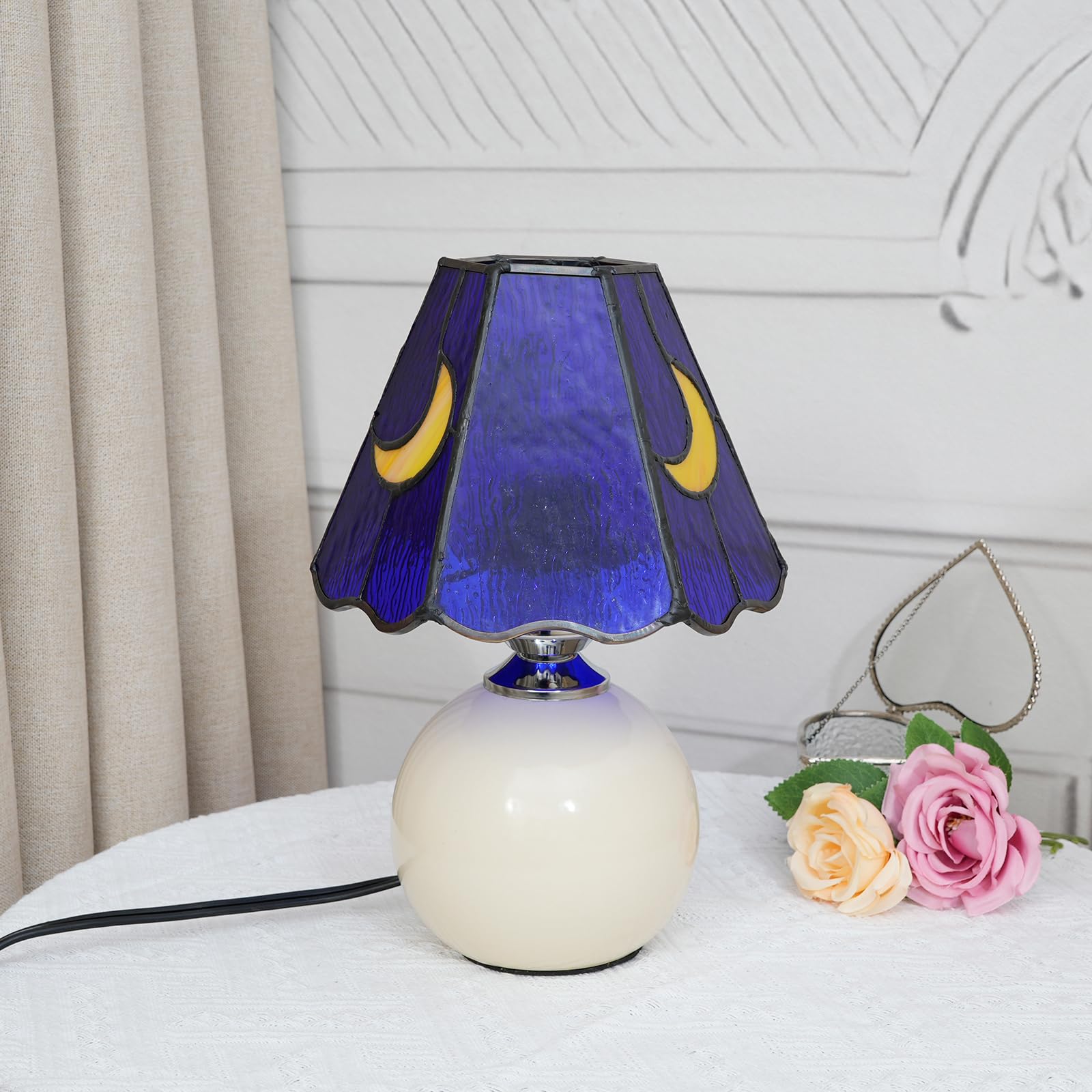 Kiphepi Mushroom Lamp-Small Bedside Table Lamp Tiffany Glass, Nightstand Lamp For Bedroom, Living Room, Cafe, Bulb Included, Home Decor For Girls Women Birthday Christmas Thanksgiving Day, Blue