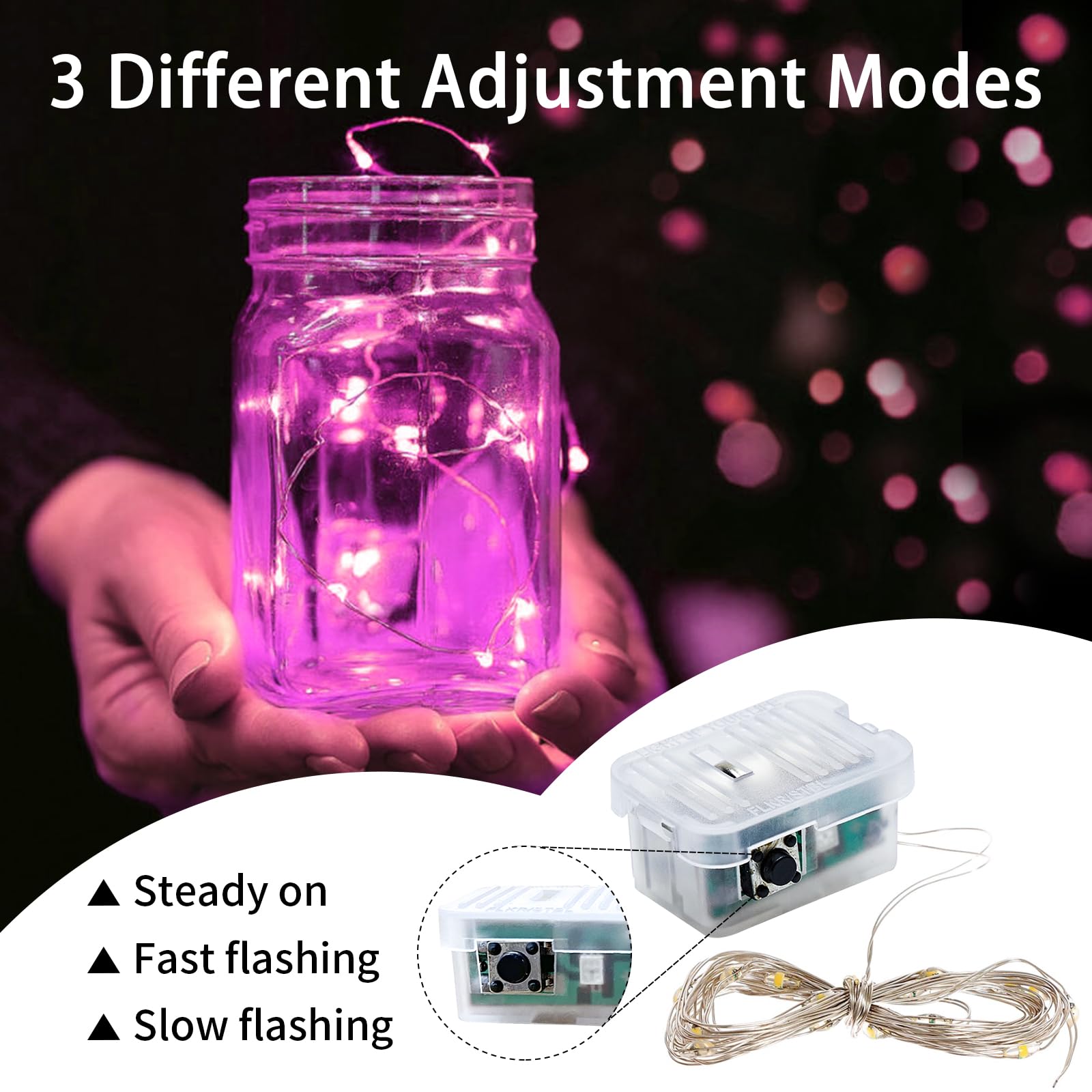 chzk 24 Pack Fairy Lights, 20 LED Twinkle String Lights, Battery Operated, Waterproof, Pink, Model A01-Mini