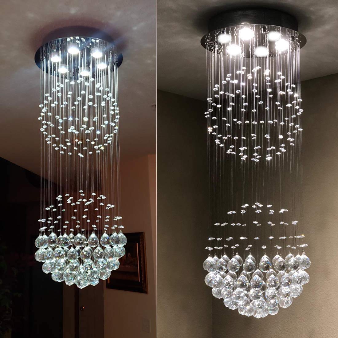 CRYSTOP Contemporary Raindrop Crystal Chandelier Light Fixture 15" D x 40" H Silver for Dining Room, Kitchen, Living Room