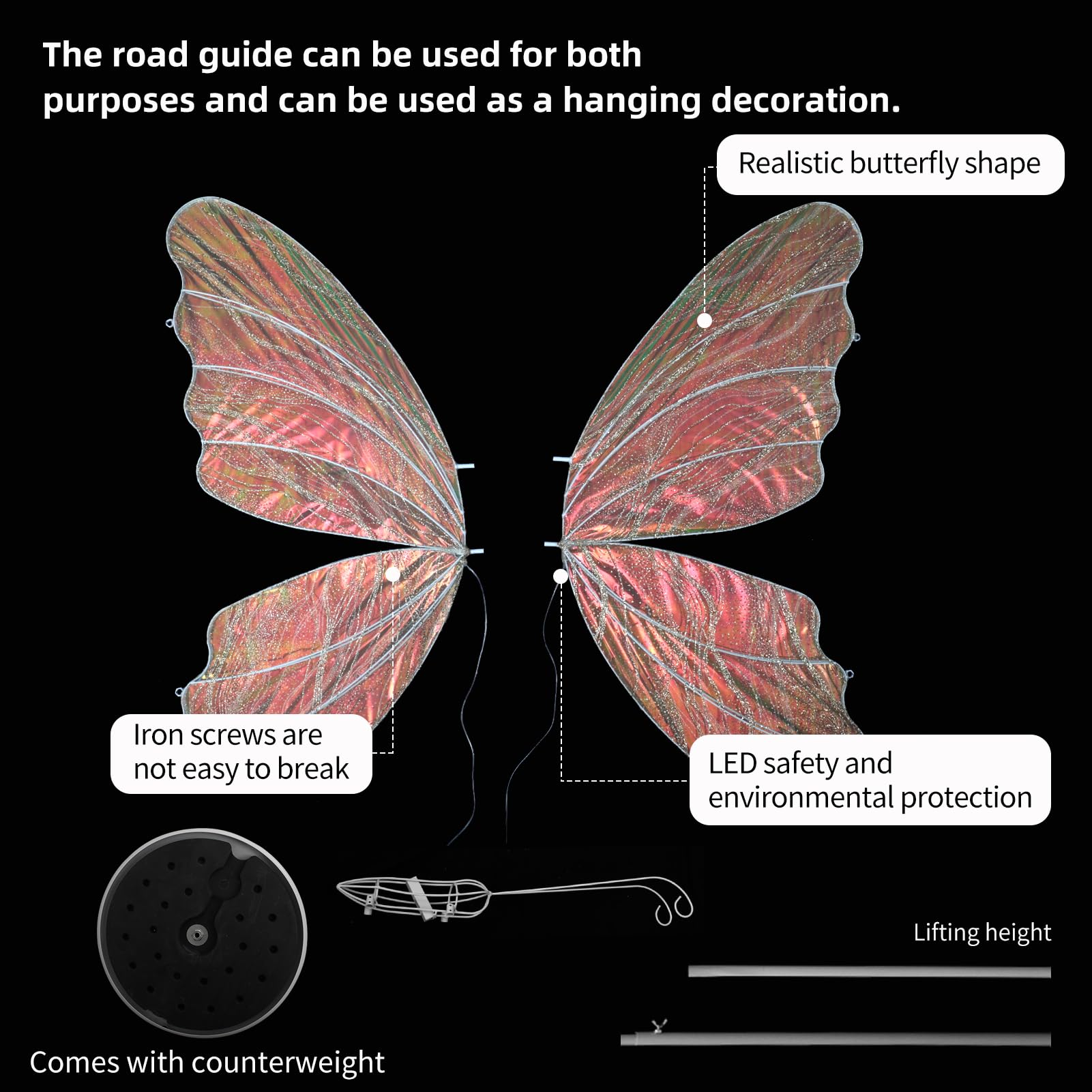 ECGOIOE Wedding Butterfly Floor Lamp, Iron, 100CM/39.4IN, Colored Gold - 2PCS, Creative Hanging Decoration for Events