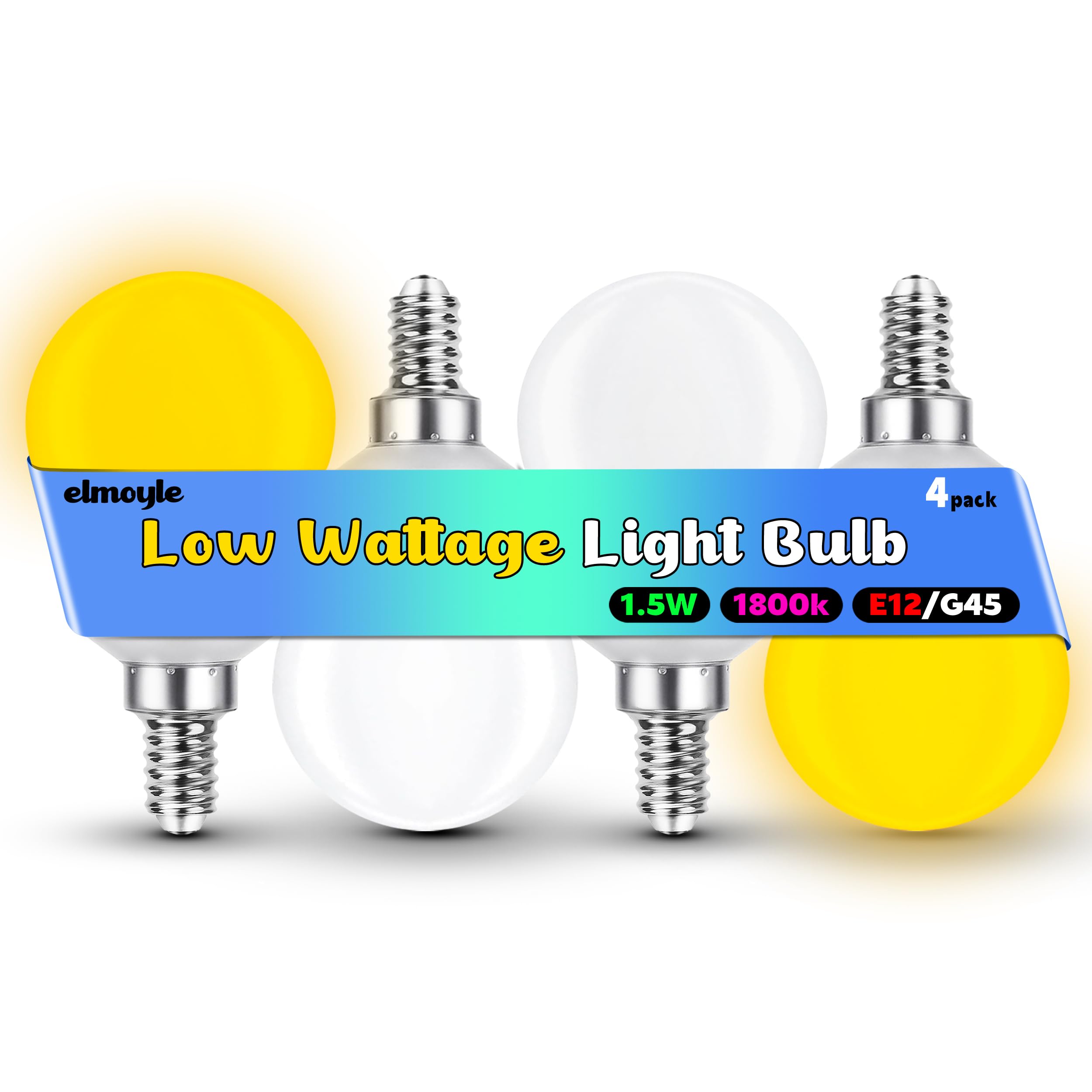 Elmoyle E12 Candelabra Base Low Wattage Light Bulbs Amber 1.5w, A15 Low Brightness Light Bulb 15 Watt Equivalent, E12 Low Lumen 