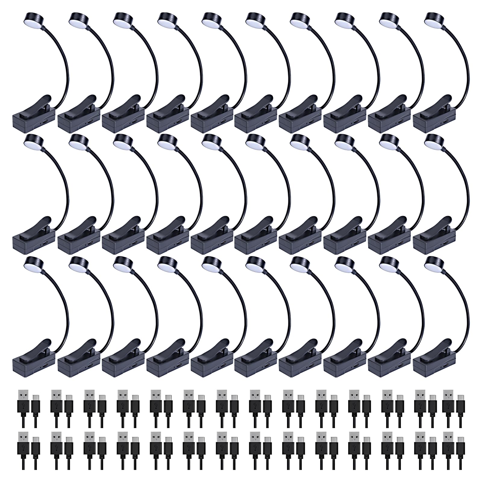 KunHe 30 Pack Rechargeable Book Light Bulk Clip-On Reading Lights for Books in Bed Long-Lasting 3 Modes & 3 Brightness Levels Co