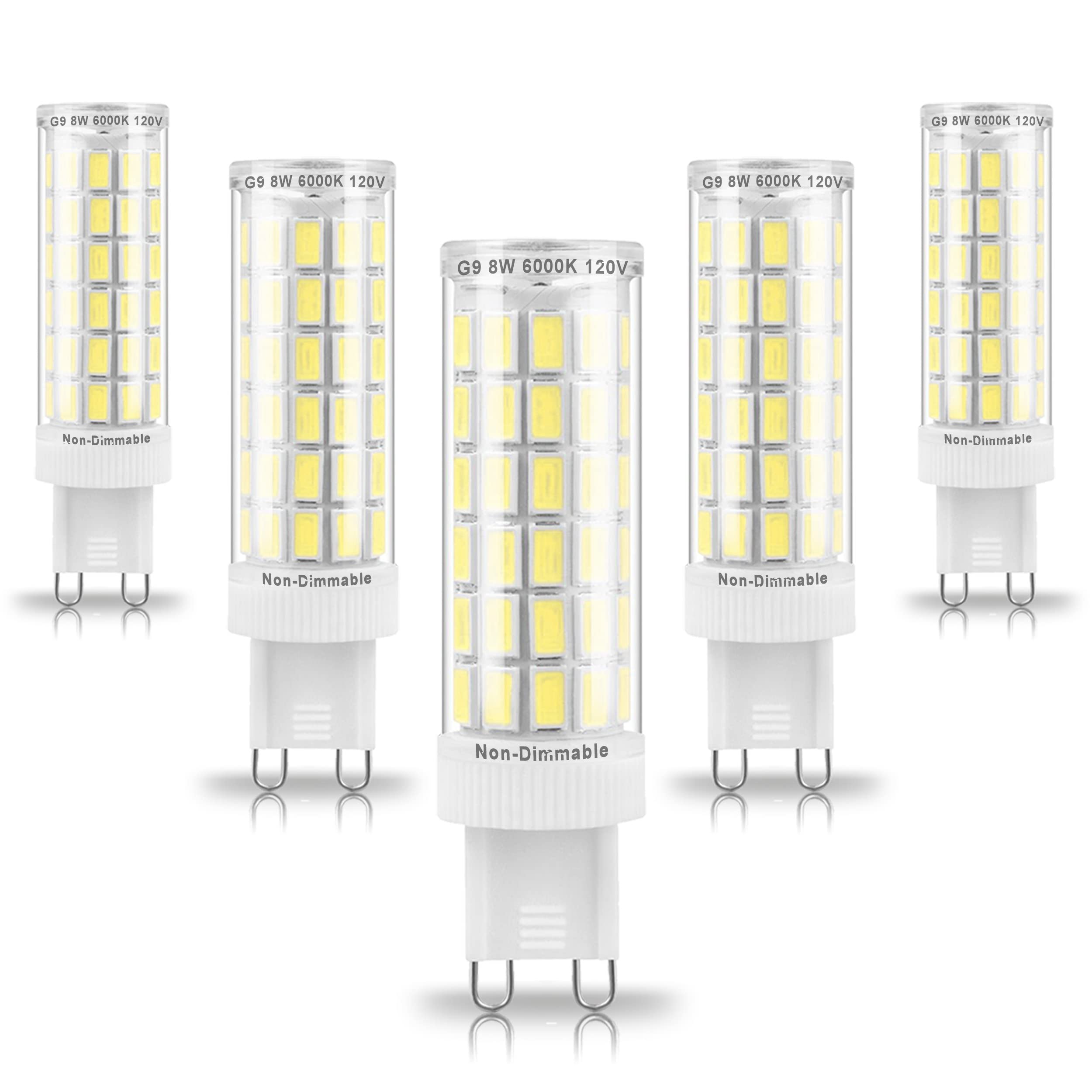 Ziomitus G9 LED Bulbs 8W, 6000K Daylight, Non-Dimmable, 1000lm, 5 Pack, Ceramic, Model G9-75