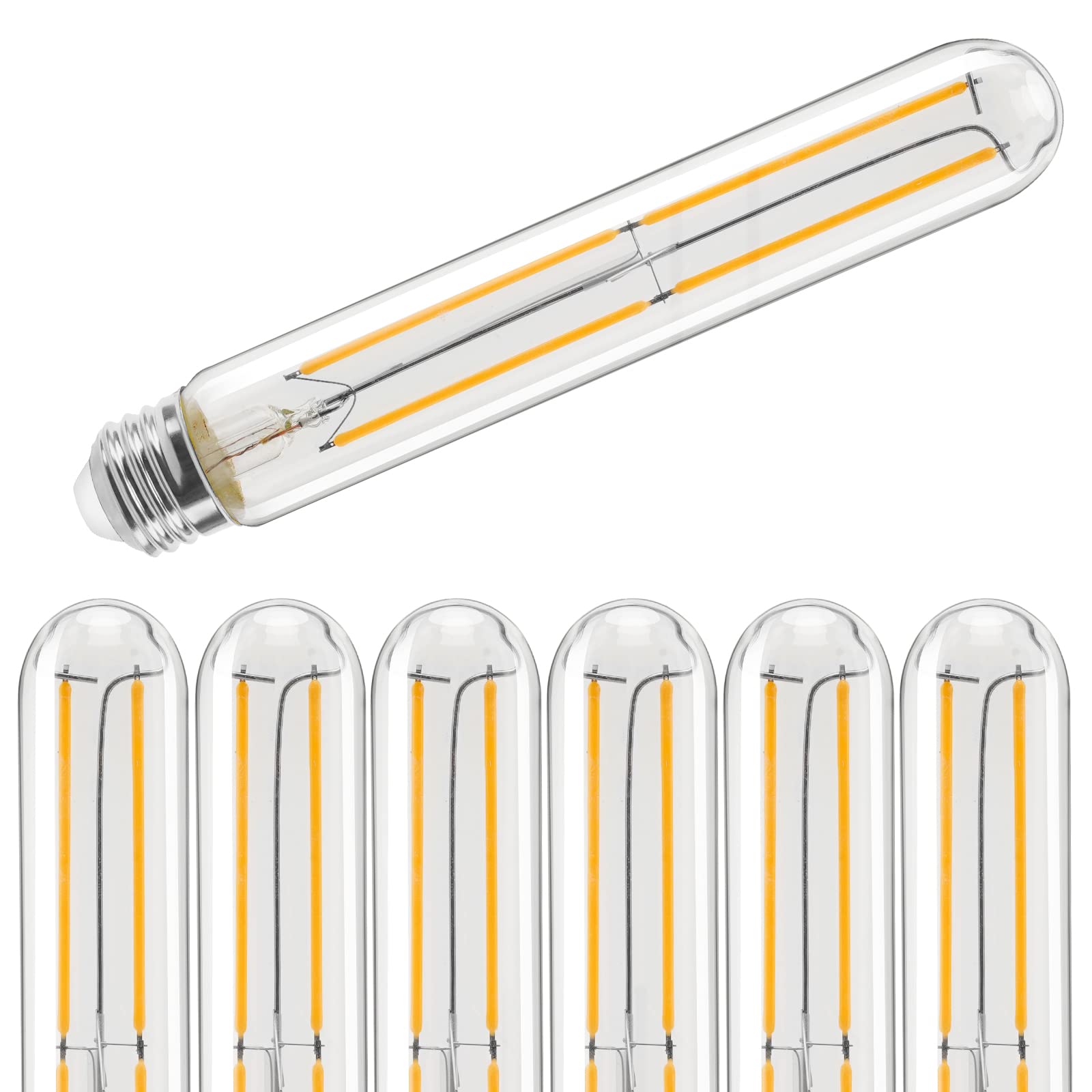 TopLeder E26 LED Bulb 60 Watt Tubular, Soft White 2700k Edison Bulb 6 Pack, 6W 650LM, Dimmable T10 Led Bulb, E26 Medium Base, 7.