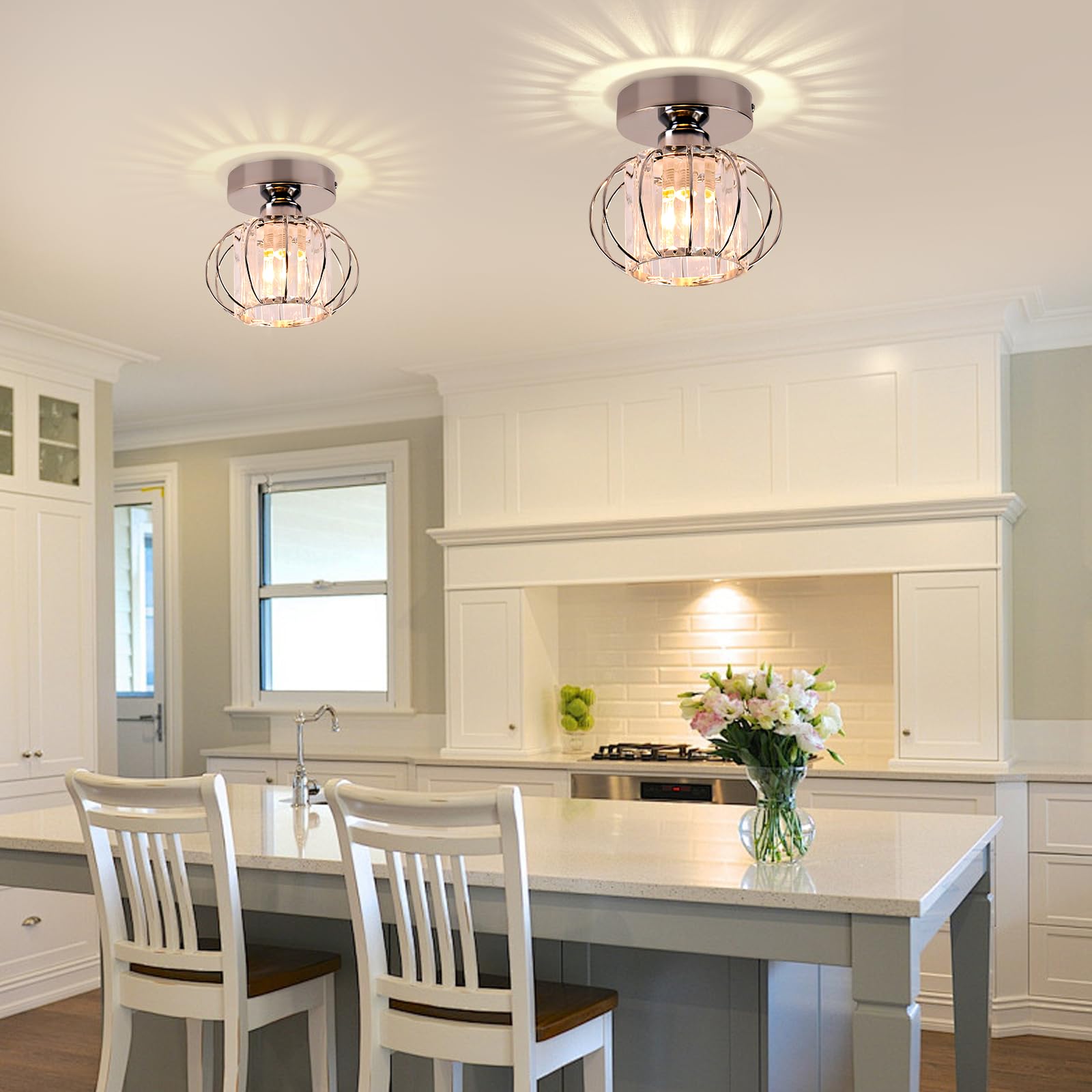 Frixchur Small Chandelier Semi Flush Mount Ceiling Light Fixture Chrome Crystal Ceiling Lighting Modern Crystal Ceiling Light Fi