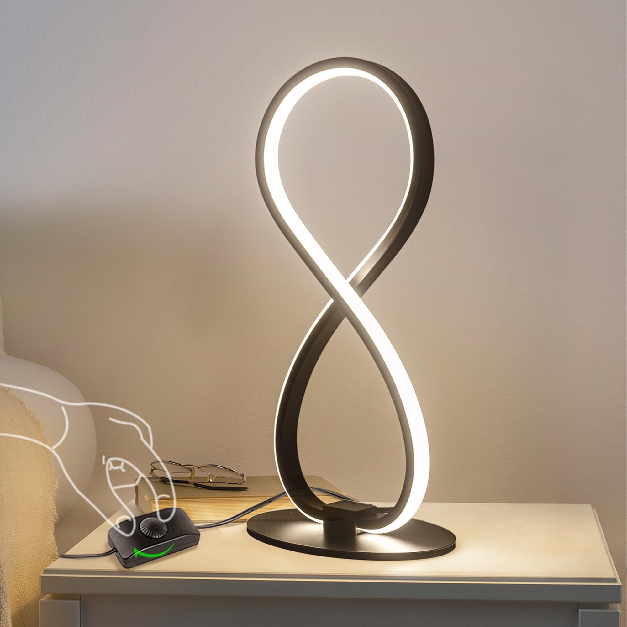 Adebime Black Stepless Dimmable Spiral Table Lamp, Warm White, Unique Nightstand Light