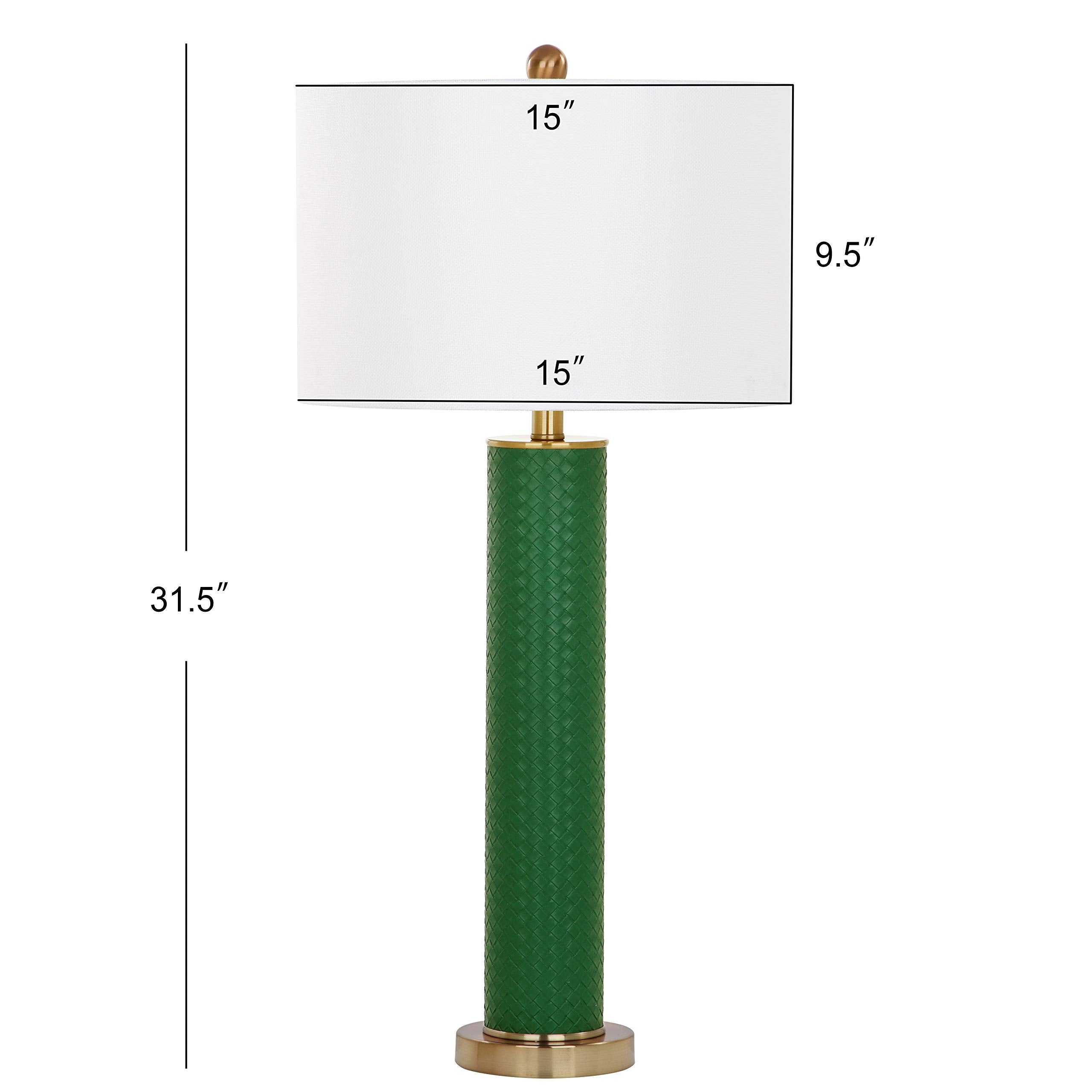 SAFAVIEH Table Lamp Set of 2, Modern Dark Green Faux Woven Leather, 32-inch, Model LIT4404K-SET2, LED Bulbs Included