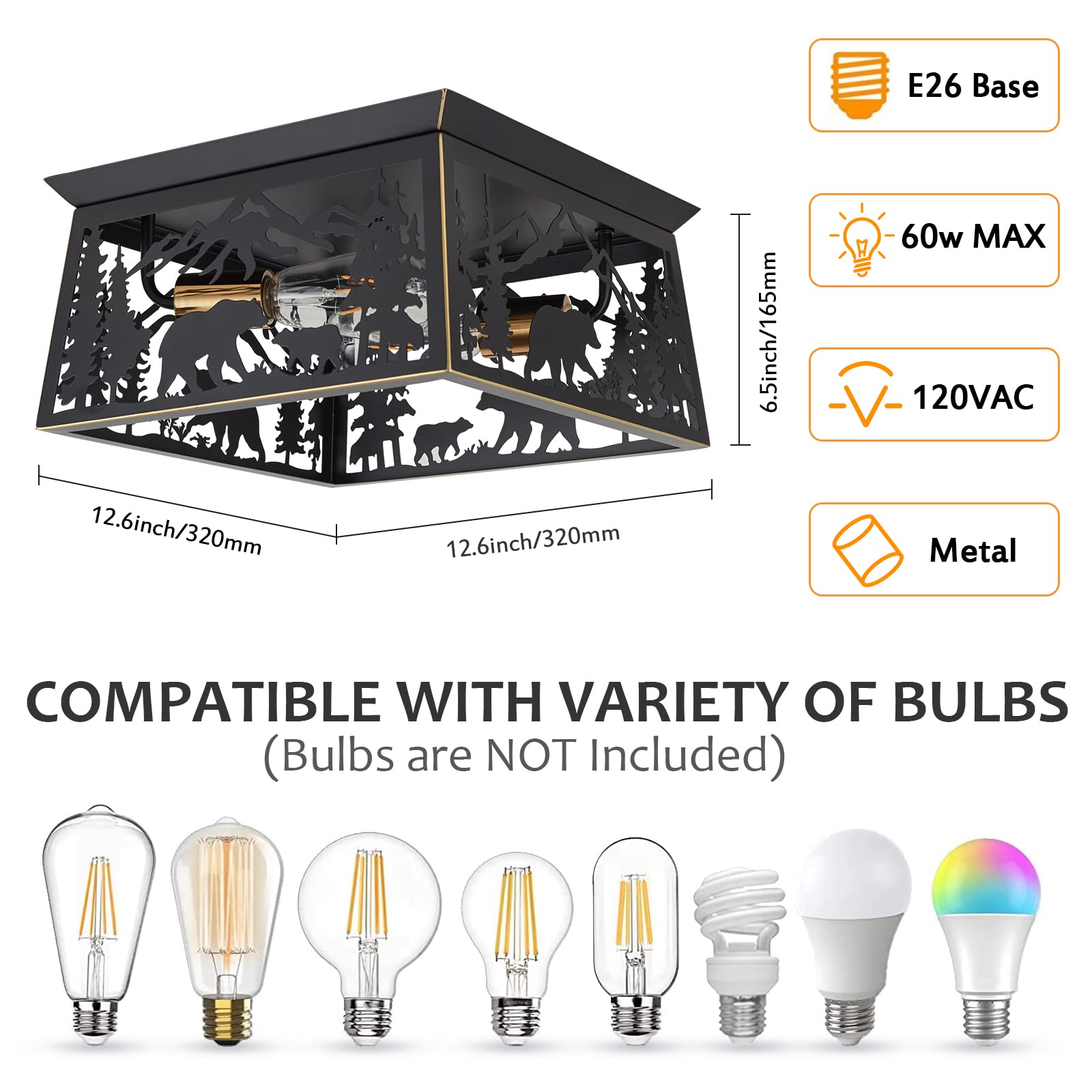 Monaxon Bear 2-Light Farmhouse Flush Mount Ceiling Light For Kitchen, Bedroom, And Porch