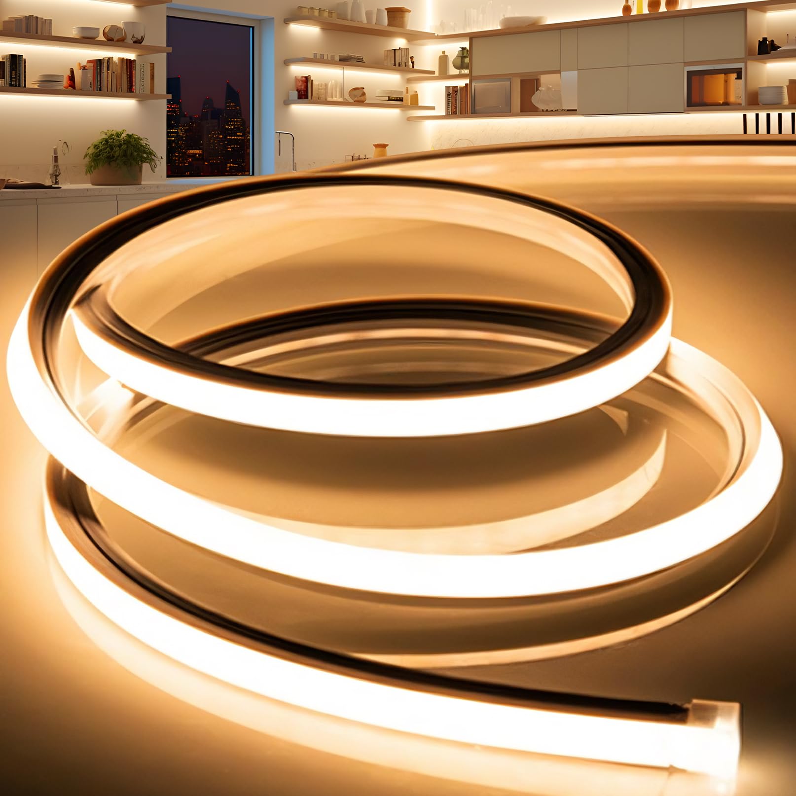 VOEWT LED Band Lights Warm White 3000K 98.4ft 110-120V Neon Rope Lights Flexible Silicone Outdoor Waterproof Neon Band Lights for Bedroom Mirror Kitchen Cabinet  Living Room Halloween Decor