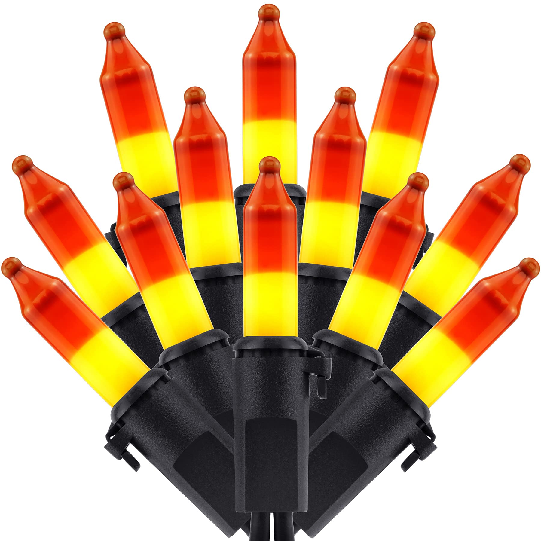 Sweet Shine 200 Count Candy Corn Christmas Lights, Pack Of 2 Strands 100 Count 33 Ft Black Wire Ul Listed Halloween & Thanksgivi