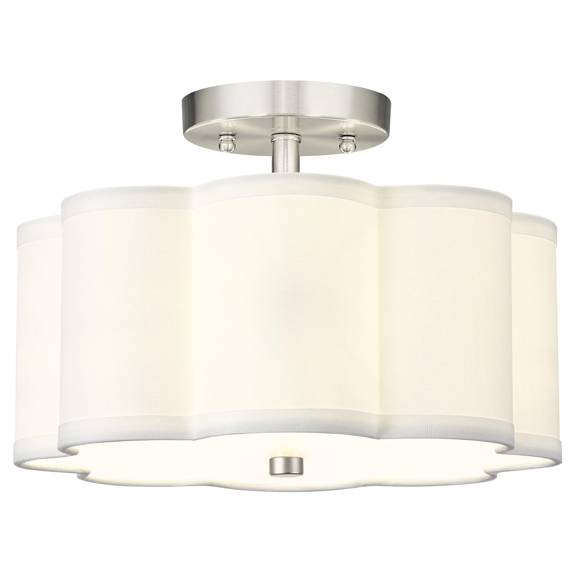 Audickic Semi Flush Mount Ceiling Light, 3-Light 13'' Ceiling Light Fixtures With Fabric Shade In Flower Shape, Brushed Nickel C