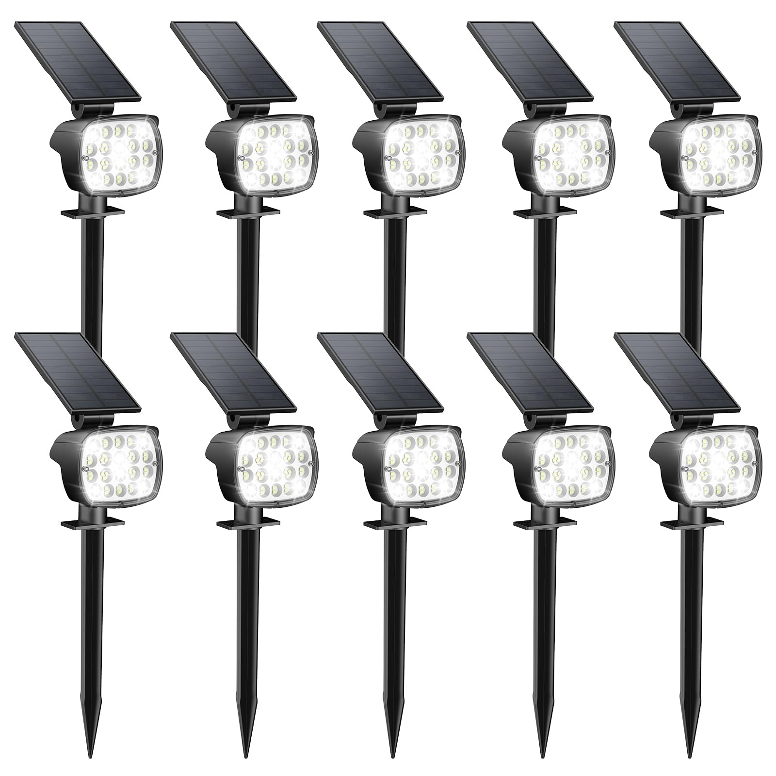 Kaxiida Solar Lights Outdoor - 2025 Upgrade LED Landscape Spotlight, 10 Pack, CoolLight, Model CPD-09, Adjustable Solar Panel