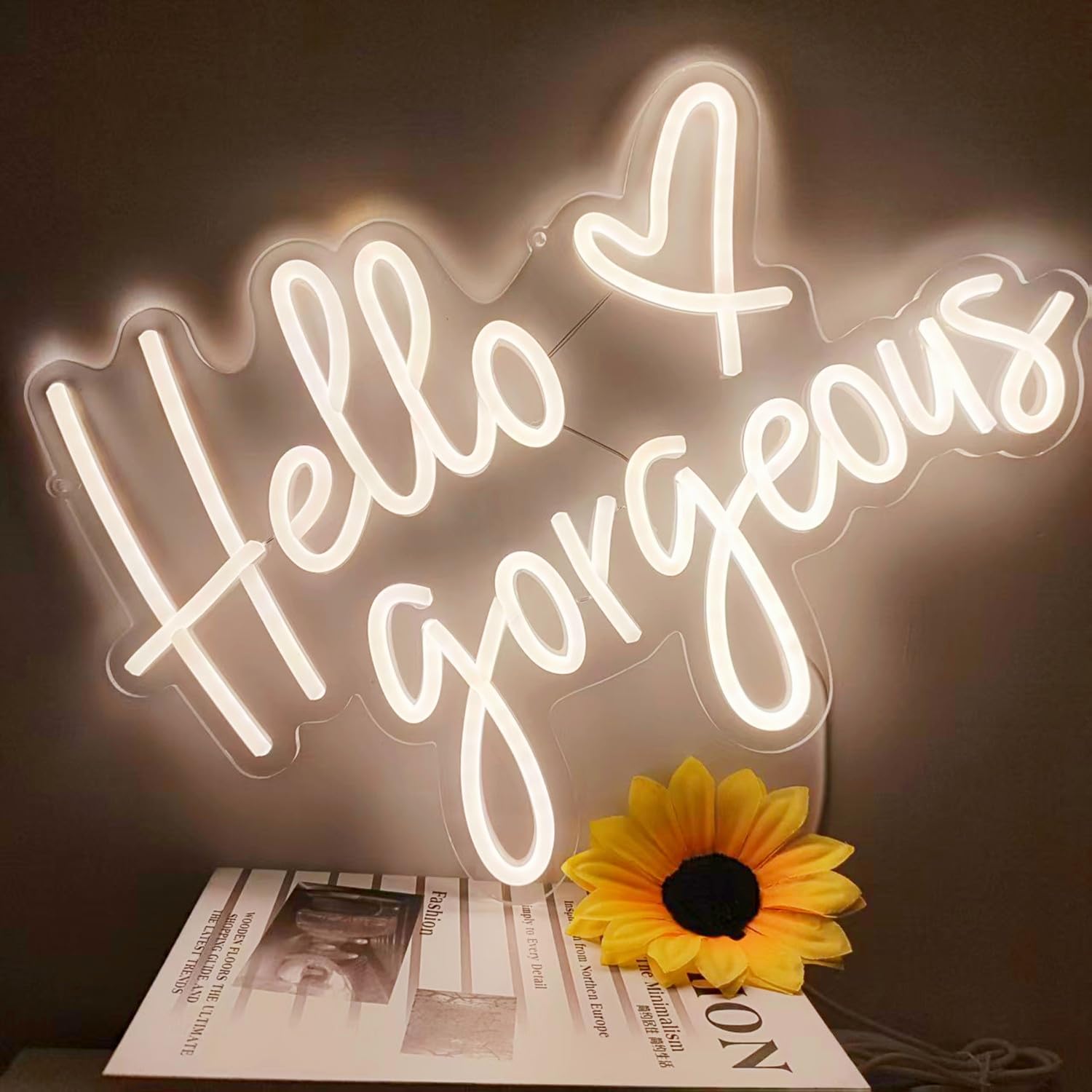 Hello Gorgeous Neon Sign Led Neon Hello Sign Decorative Art Lamp With Dimmable Switch Suitable For Home Wedding Birthday Backdrop Party 17X10In Usb Powered(Warmwhite Hello Gorgeous)