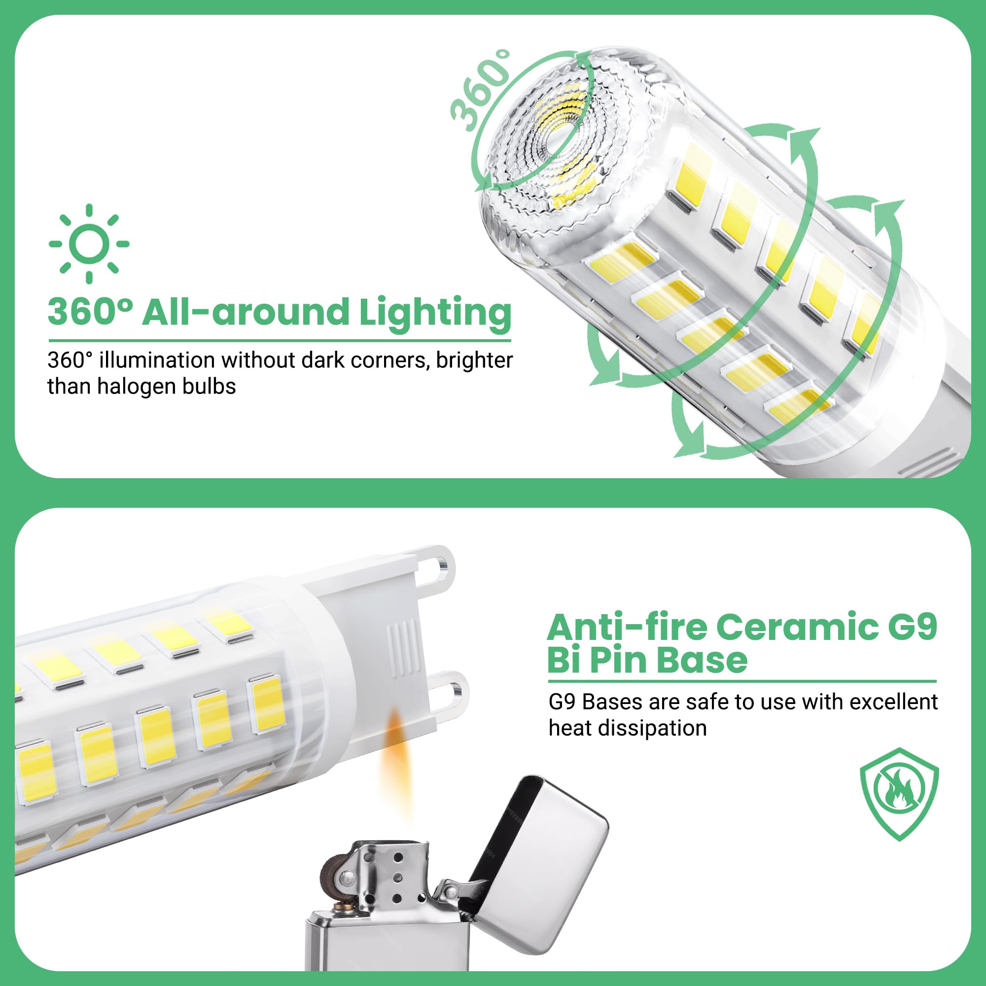 Volivo 10 Pack G9 Led Bulb 4W, Daylight White 6000K, 40 Watts Halogen Replacement T4 G 9 Bi Pin Base, Non-Dimmable No Flicker 12