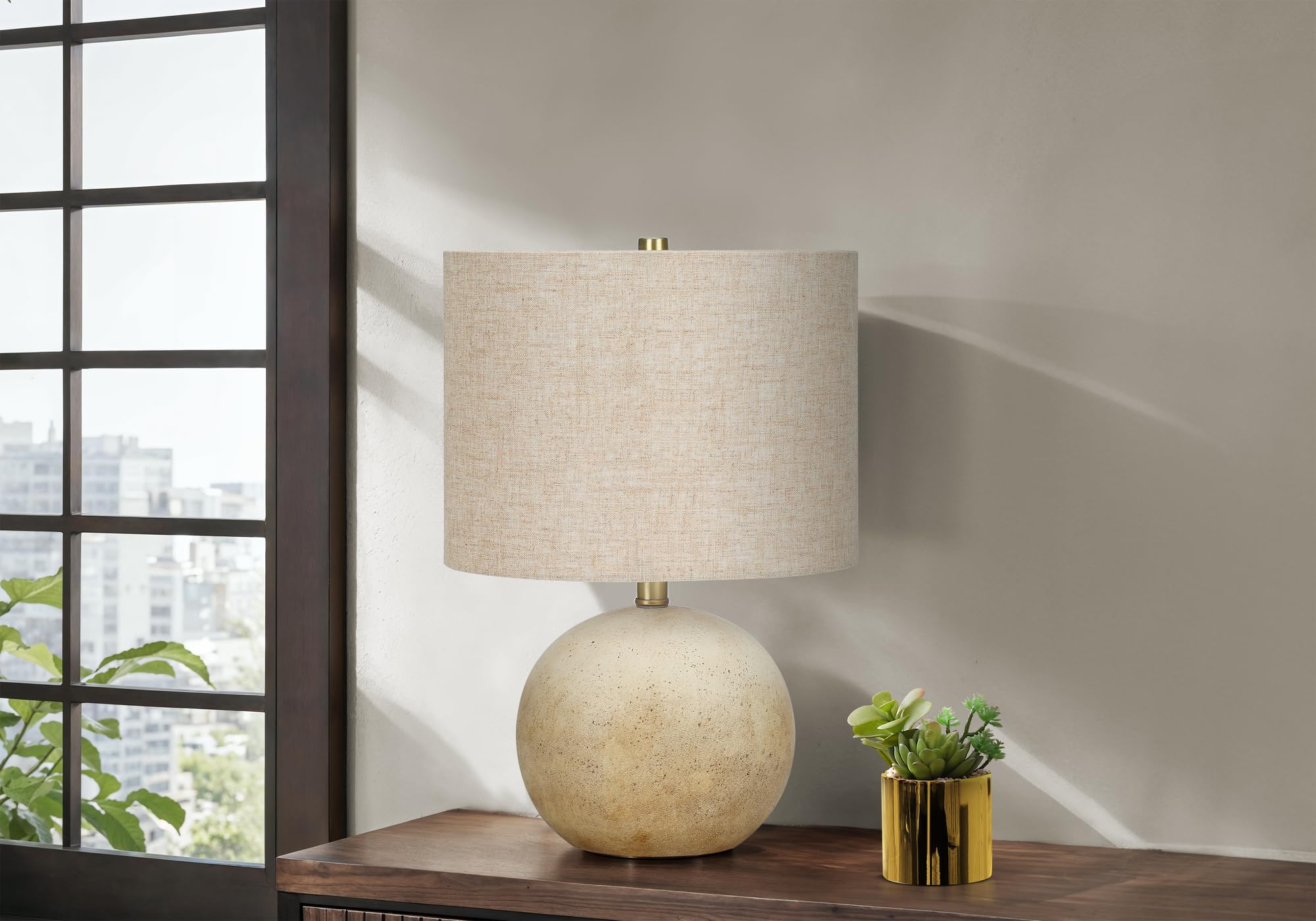 Monarch Specialties I 9718 Table Lamp, Beige Concrete, Beige Shade, 13inL x 13inW x 19.5inH