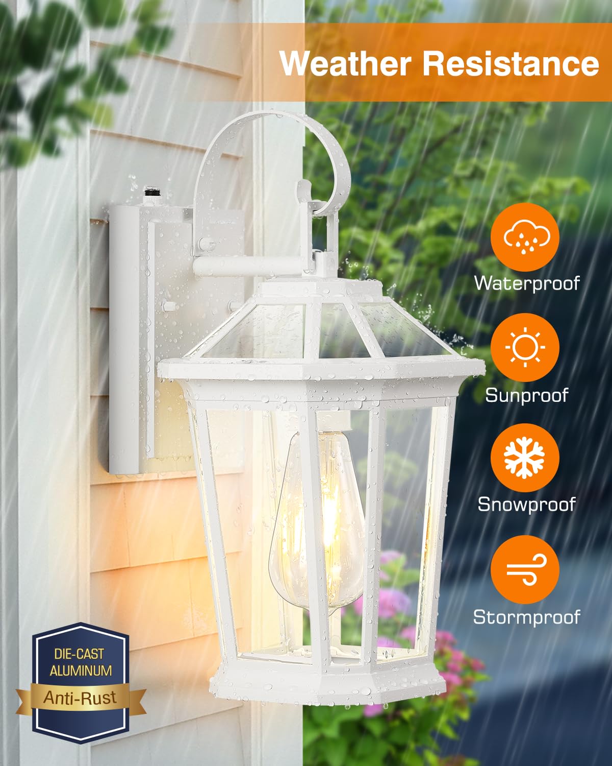 Vianis Outdoor Porch Lights Wall Mount, Dusk To Dawn Exterior Light Fixture For House, 100% Anti-Rust Aluminum Waterproof Porch Light Outside Wall Lights, White Wall Sconce Lanterns For Garage