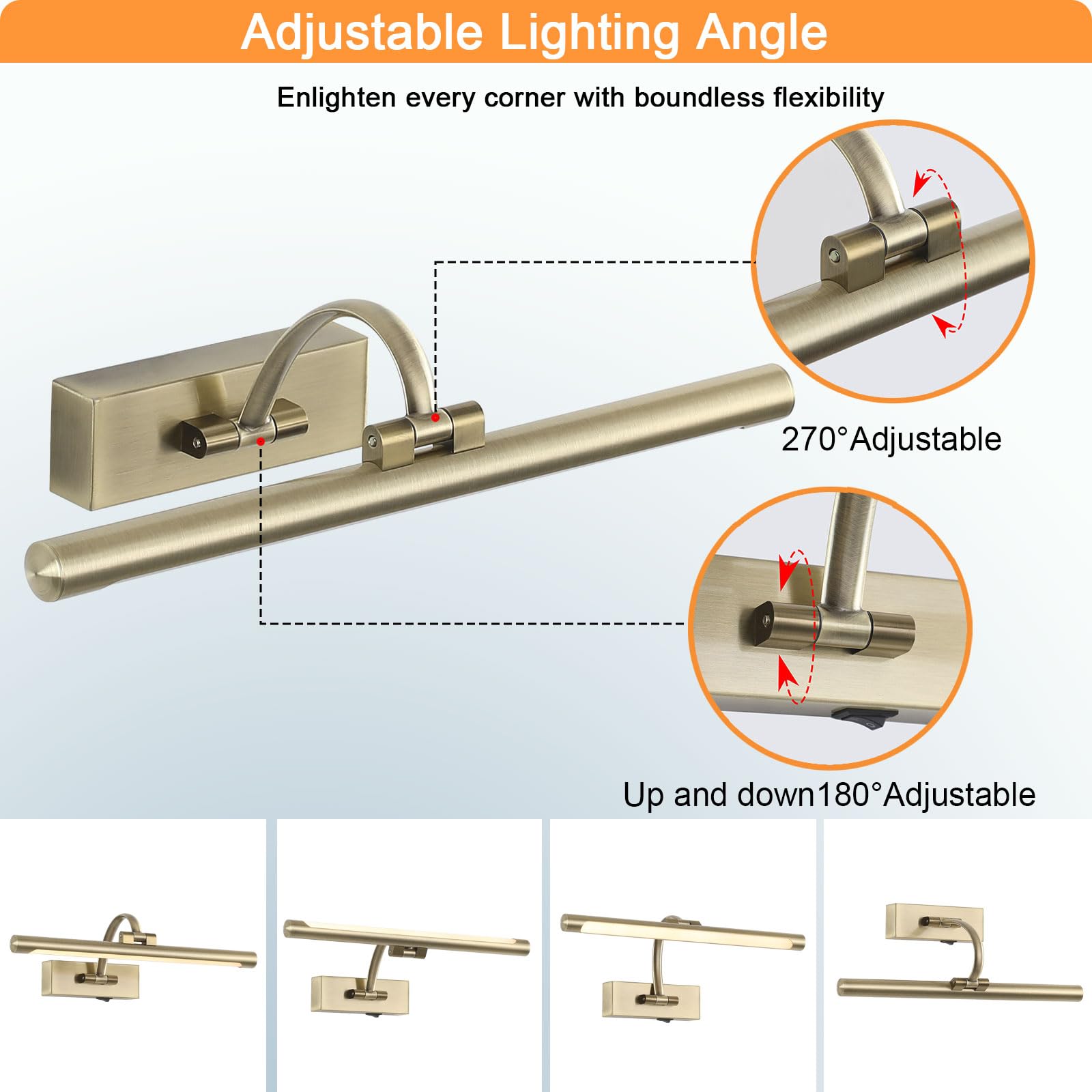 Tassuowell LED Picture Light, Battery Operated, 15.7inch Antique Bronze, Model 7115, Metal Art Light for discomfort-reducingtings